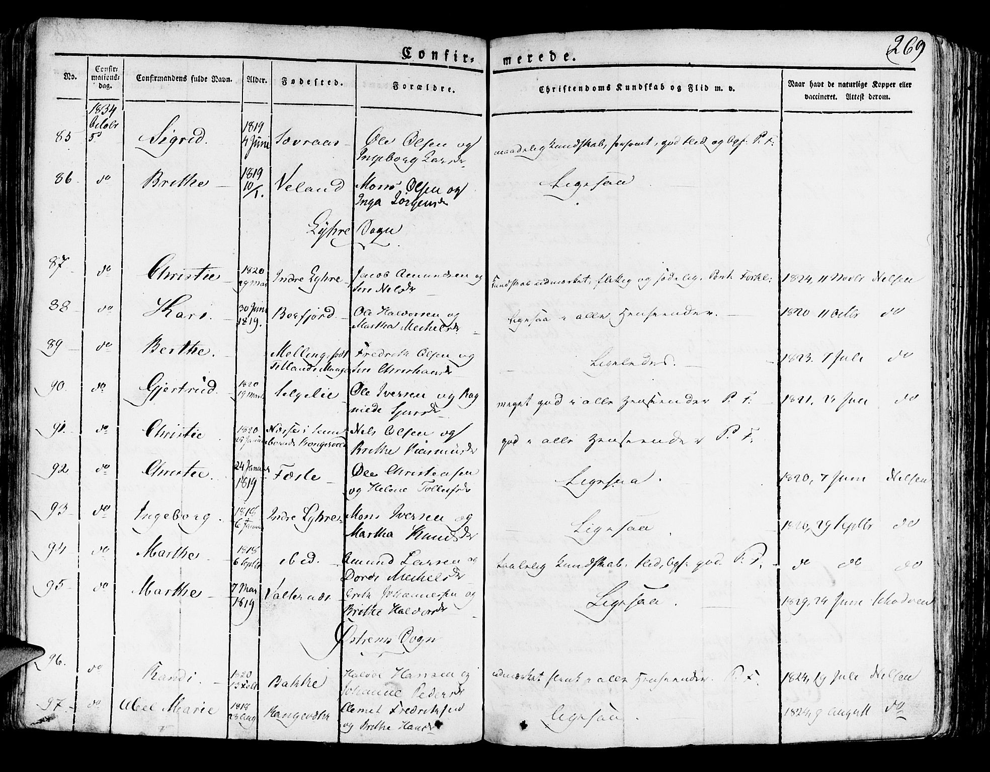Lindås Sokneprestembete, SAB/A-76701/H/Haa: Parish register (official) no. A 8, 1823-1836, p. 269
