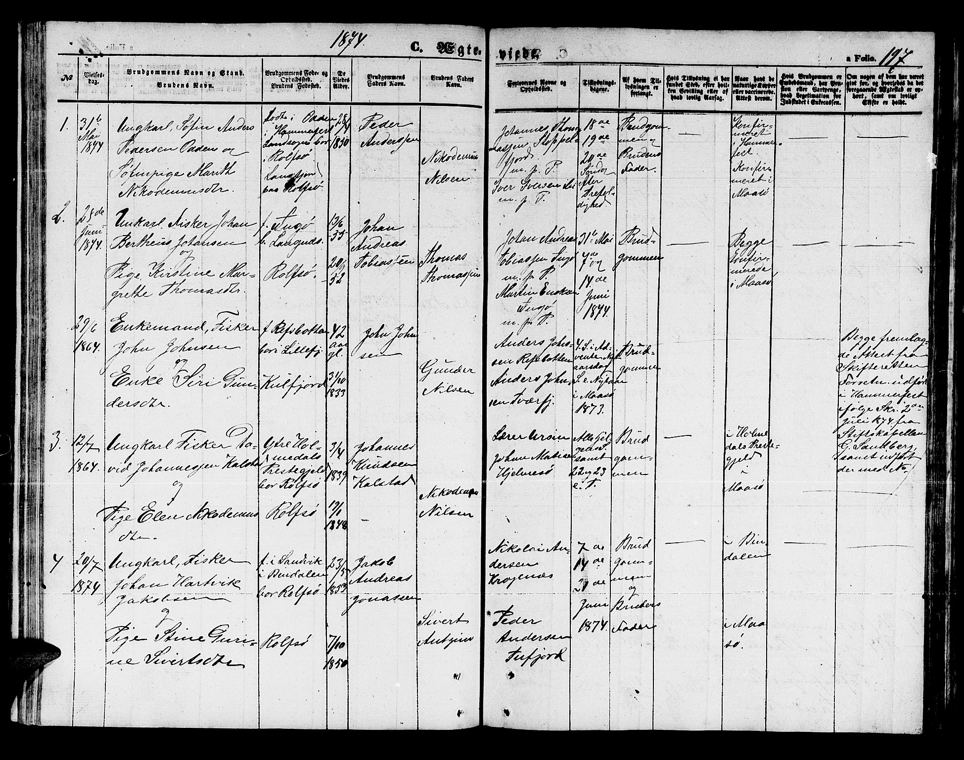 Måsøy sokneprestkontor, SATØ/S-1348/H/Hb/L0001klokker: Parish register (copy) no. 1, 1852-1877, p. 197