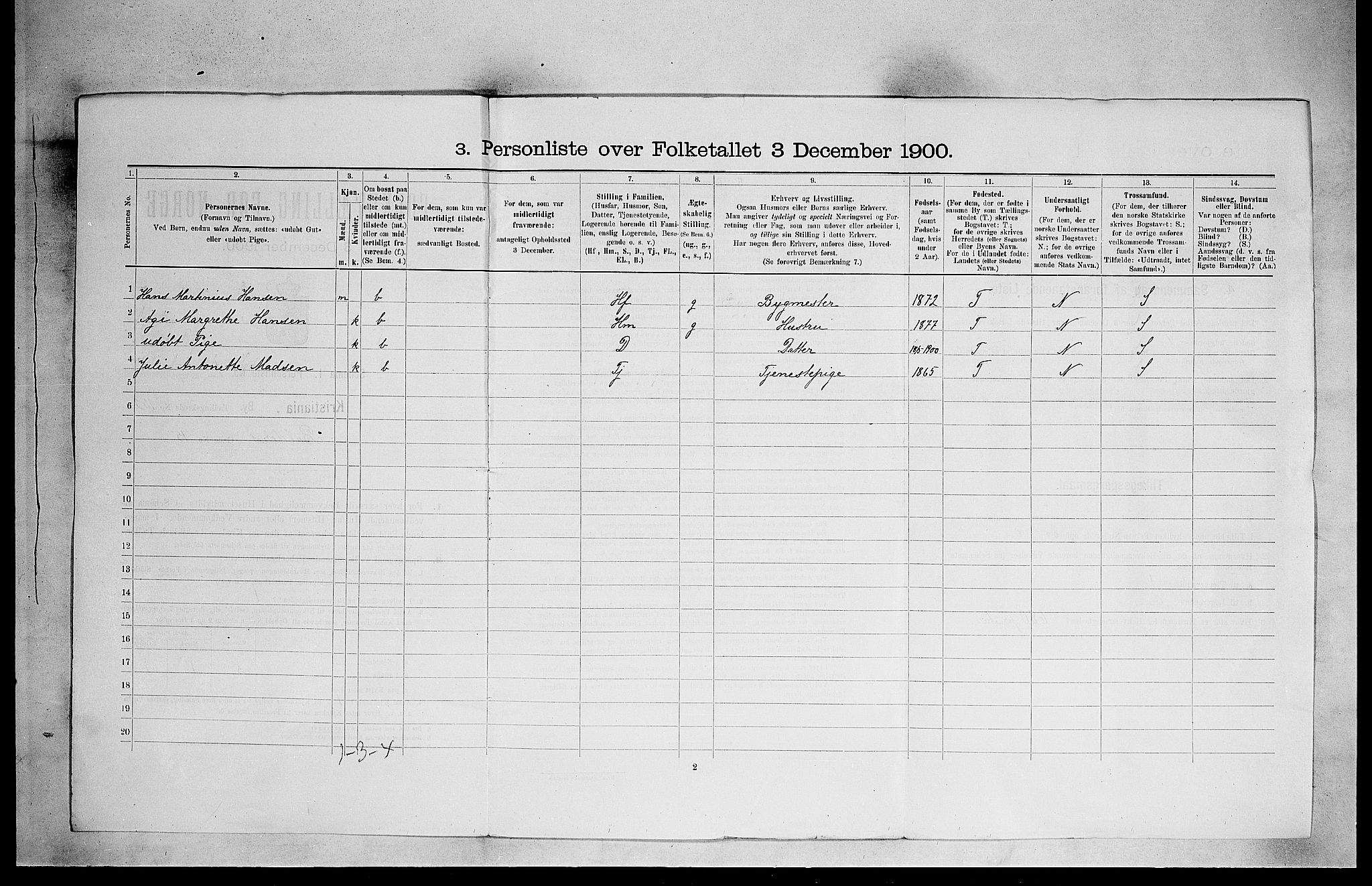 SAO, 1900 census for Kristiania, 1900, p. 3671