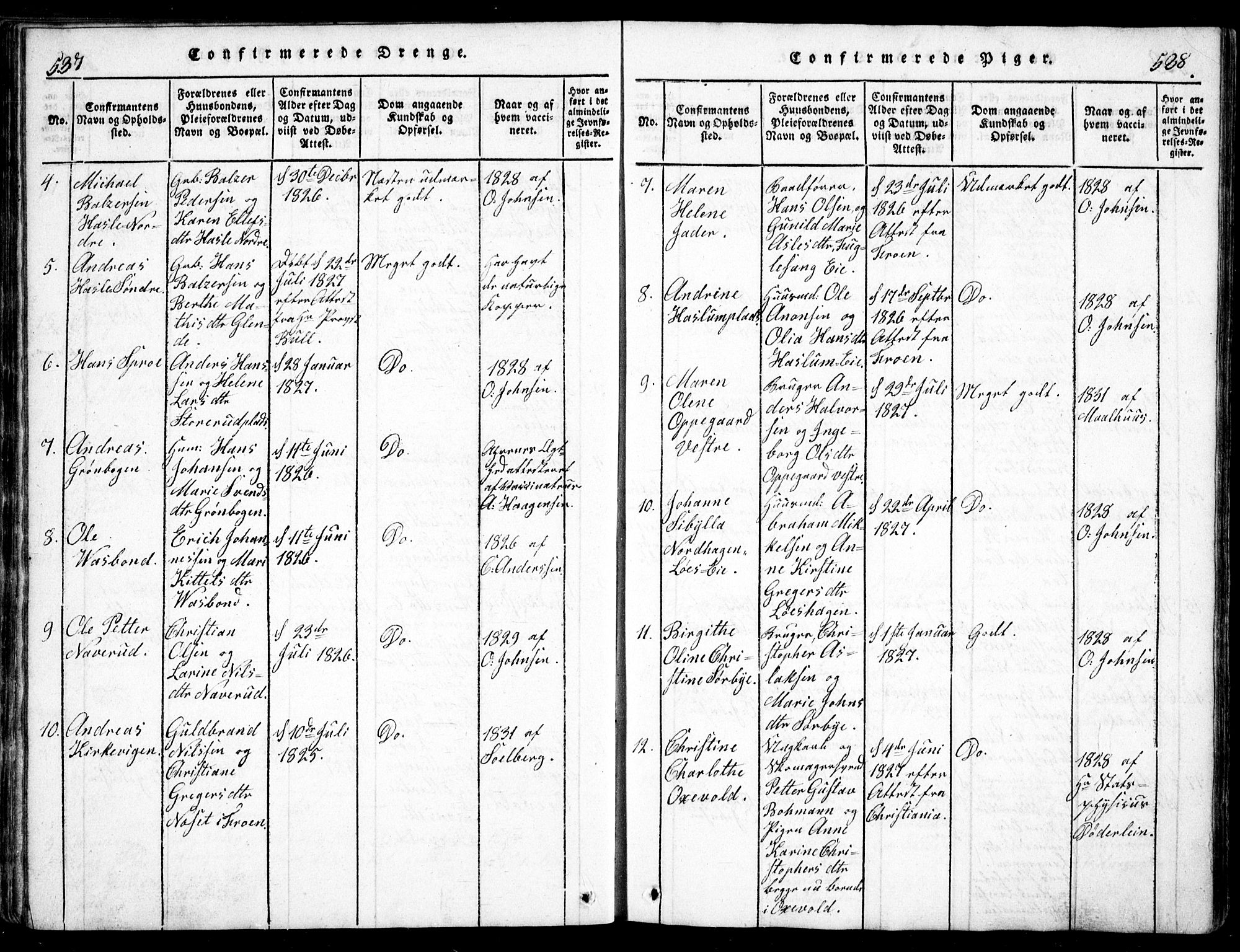 Nesodden prestekontor Kirkebøker, AV/SAO-A-10013/G/Ga/L0001: Parish register (copy) no. I 1, 1814-1847, p. 537-538