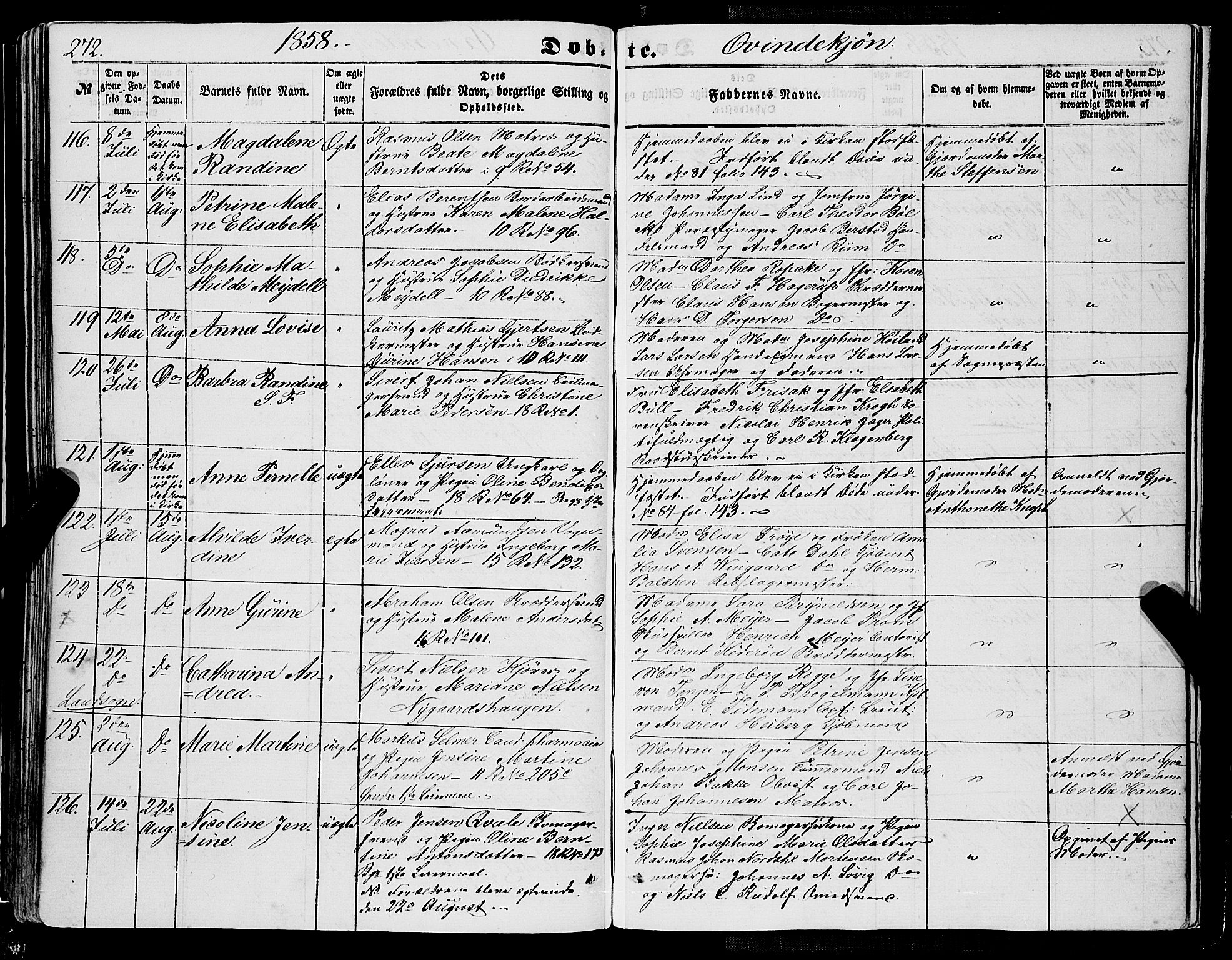 Domkirken sokneprestembete, SAB/A-74801/H/Haa/L0020: Parish register (official) no. B 3, 1851-1859, p. 272