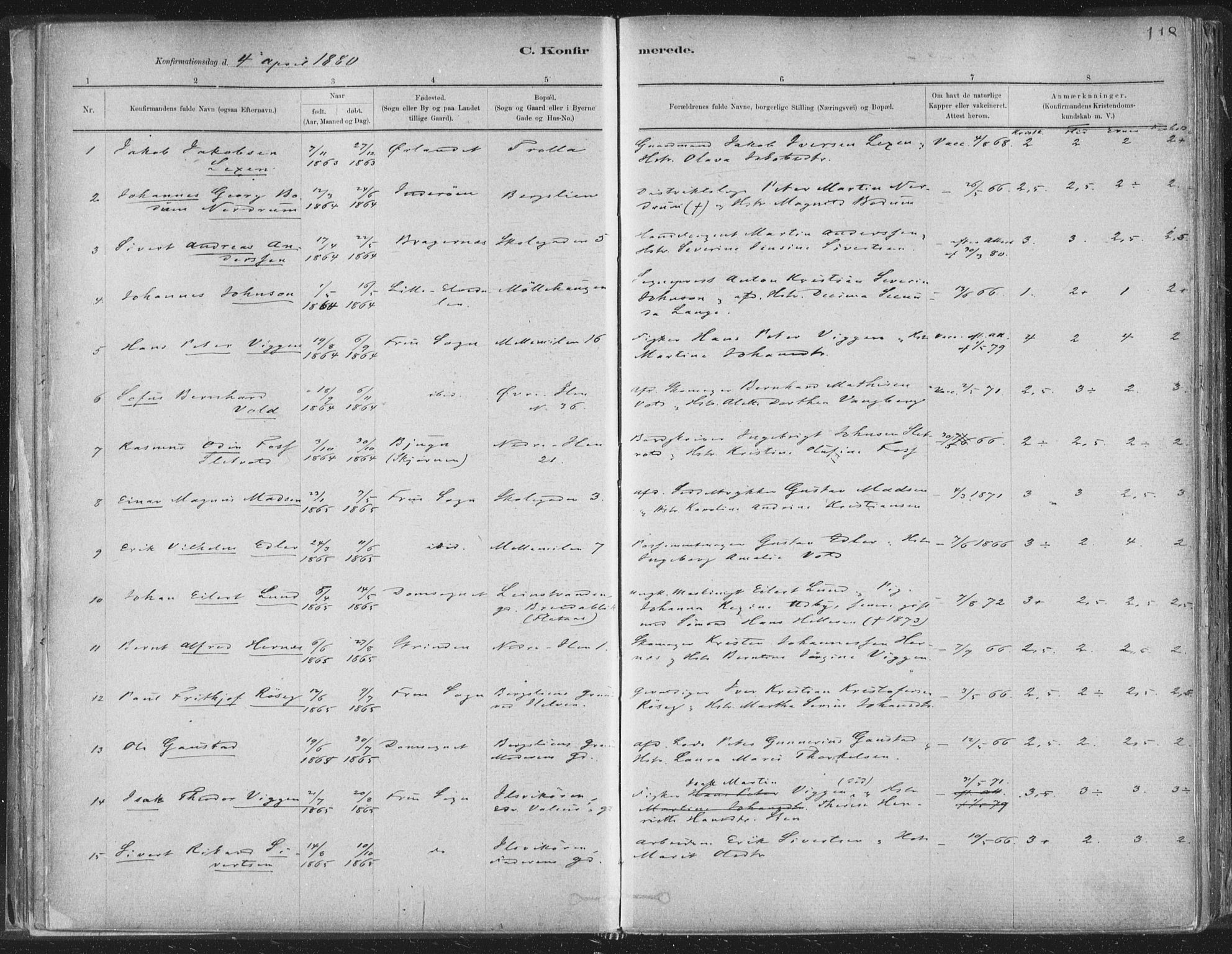 Ministerialprotokoller, klokkerbøker og fødselsregistre - Sør-Trøndelag, AV/SAT-A-1456/603/L0162: Parish register (official) no. 603A01, 1879-1895, p. 118