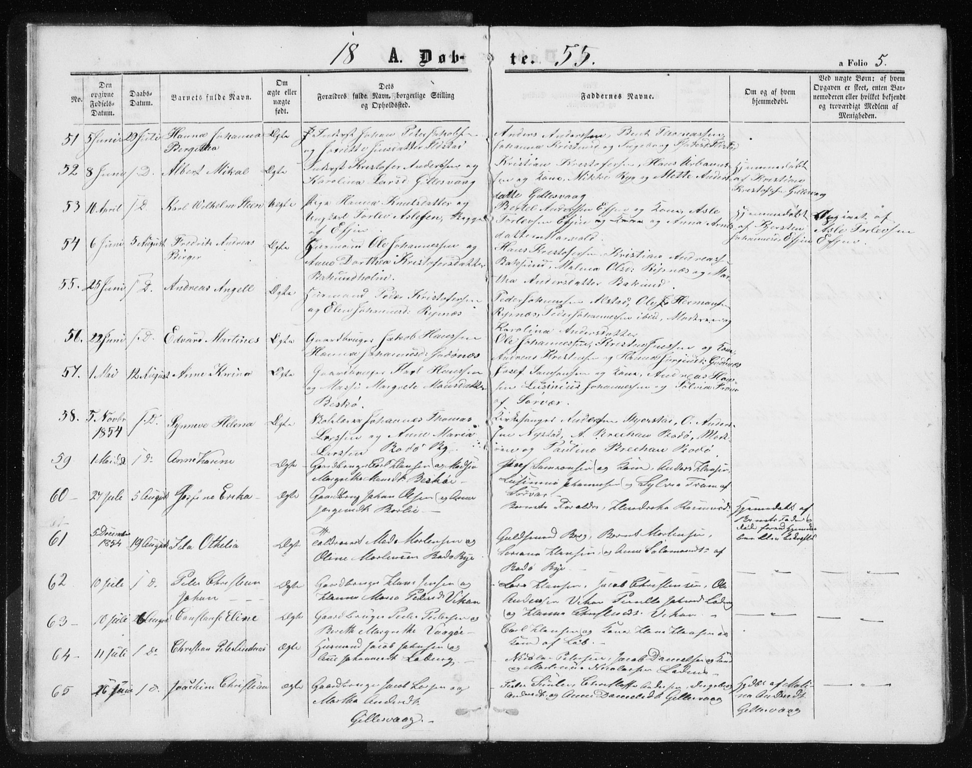 Ministerialprotokoller, klokkerbøker og fødselsregistre - Nordland, AV/SAT-A-1459/801/L0028: Parish register (copy) no. 801C03, 1855-1867, p. 5