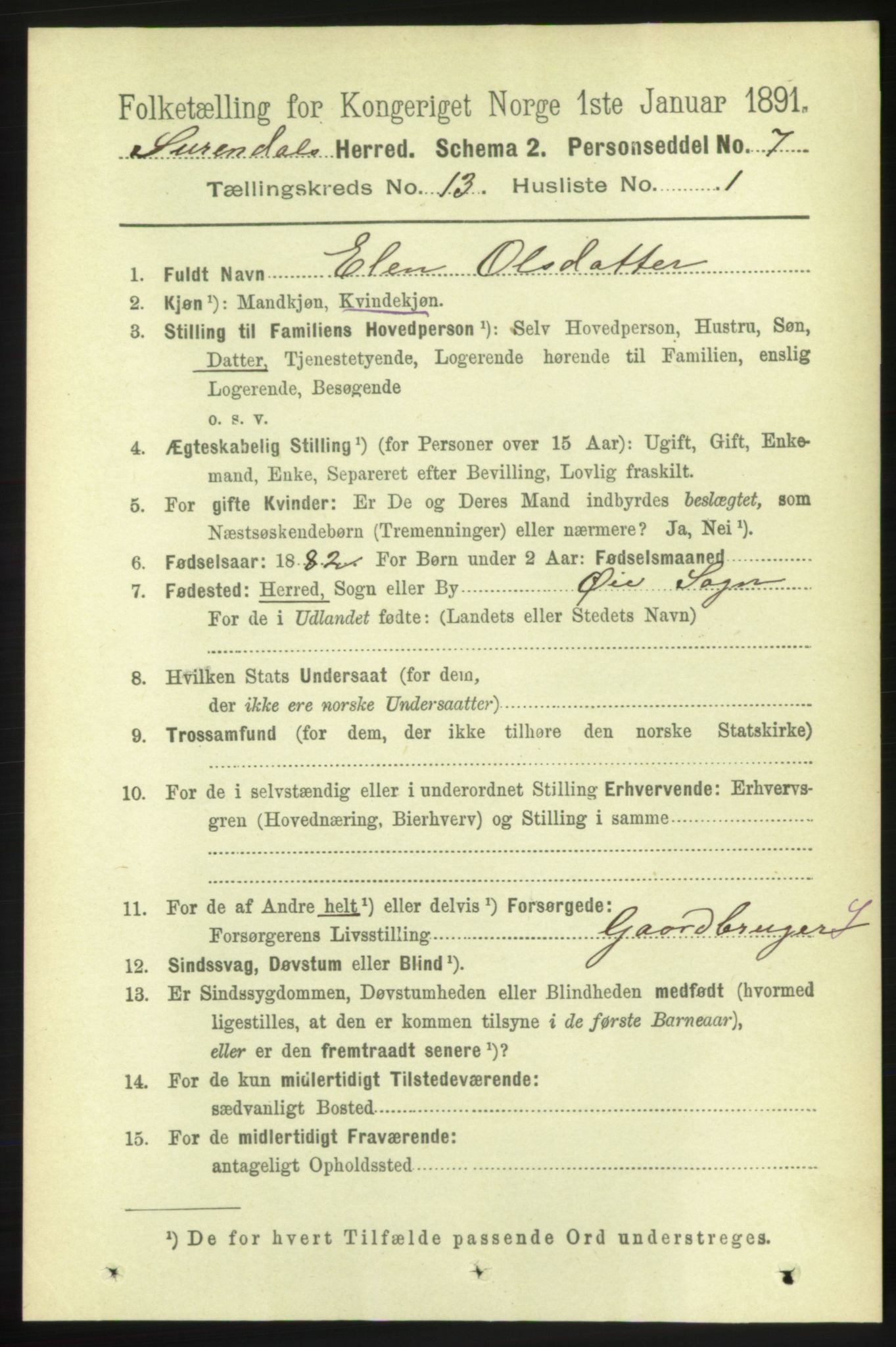 RA, 1891 census for 1566 Surnadal, 1891, p. 3173