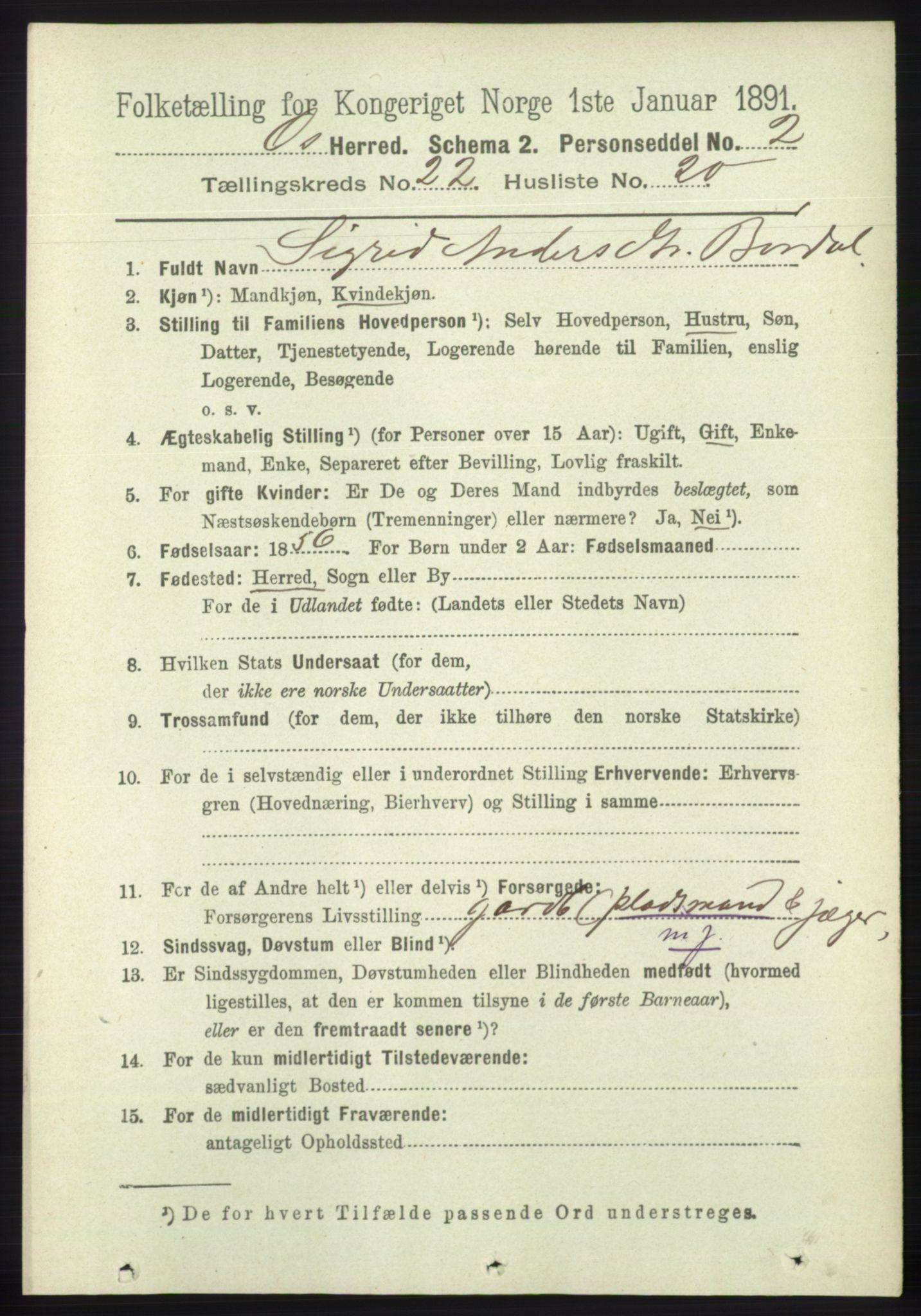 RA, 1891 census for 1243 Os, 1891, p. 5006