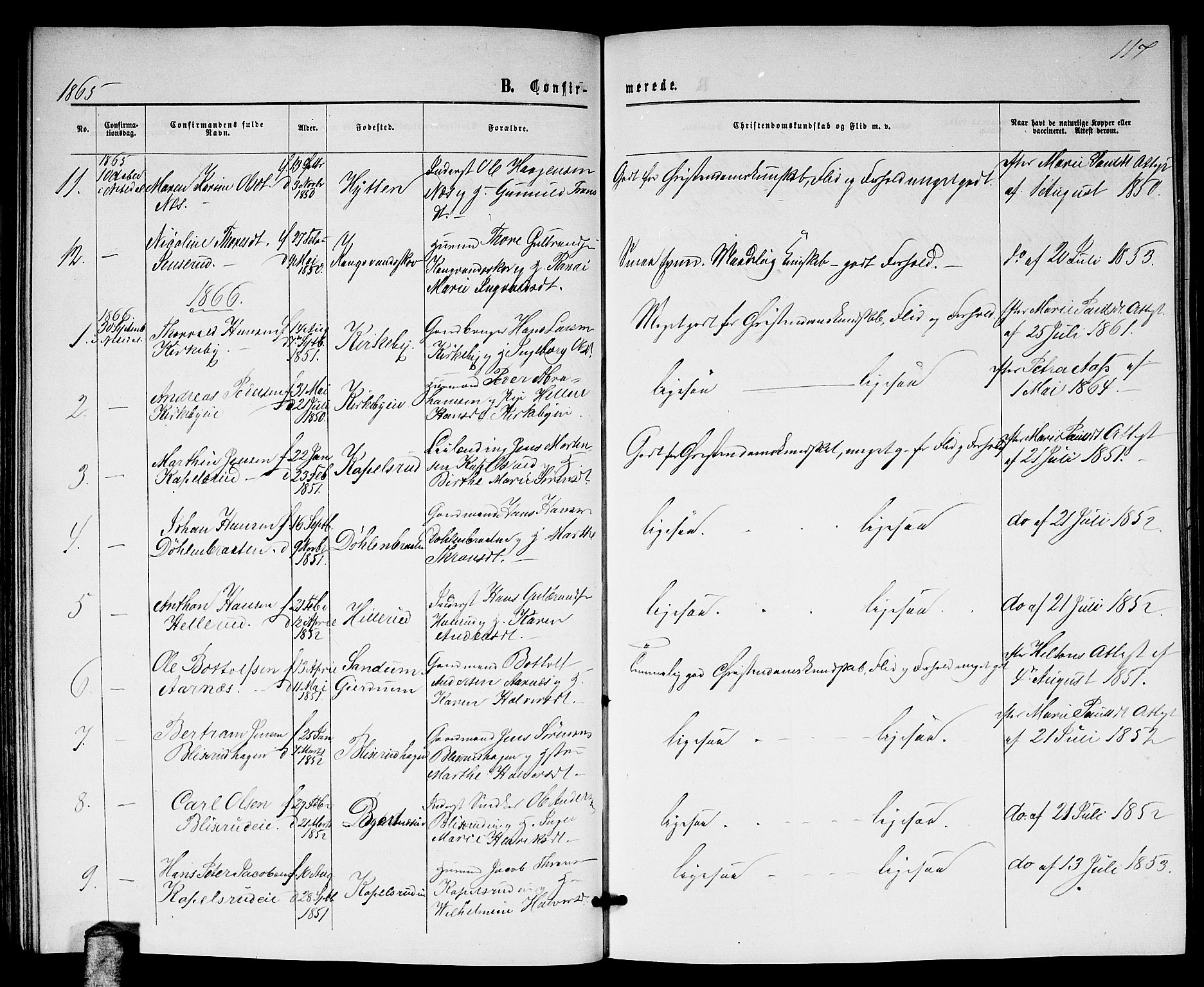 Nittedal prestekontor Kirkebøker, SAO/A-10365a/G/Gb/L0001: Parish register (copy) no. II 1, 1859-1878, p. 117