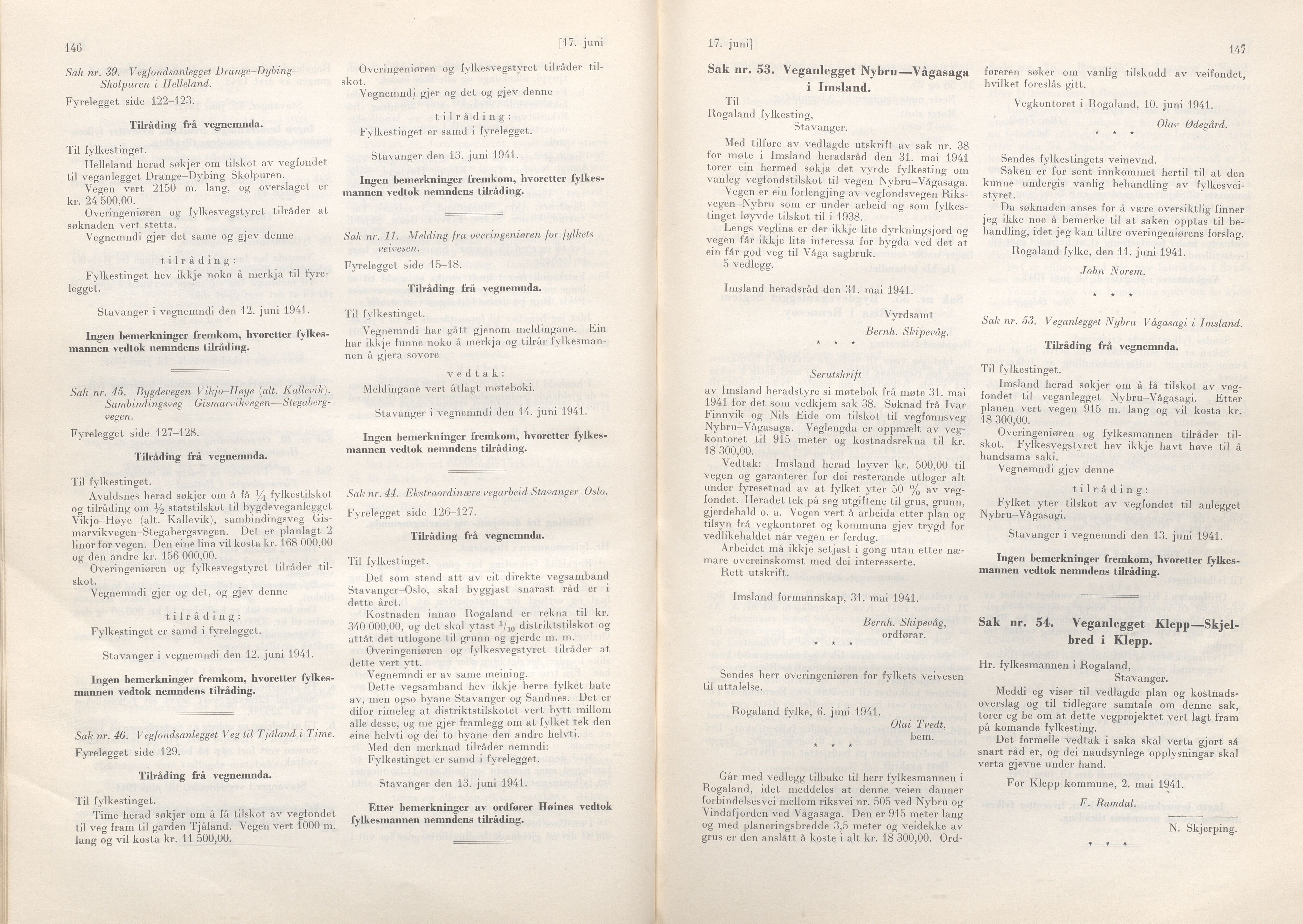 Rogaland fylkeskommune - Fylkesrådmannen , IKAR/A-900/A/Aa/Aaa/L0060: Møtebok , 1941, p. 146-147