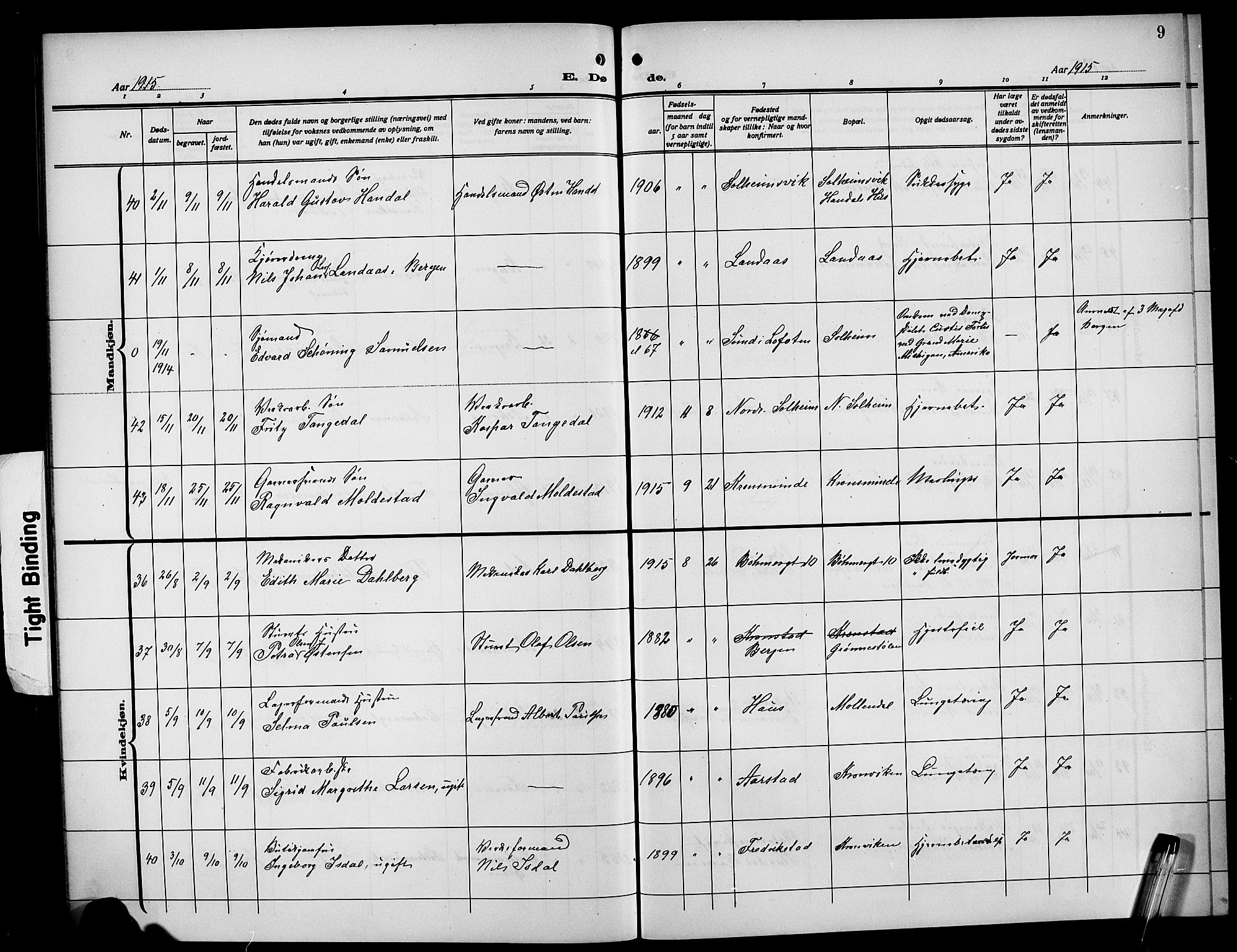 Årstad Sokneprestembete, AV/SAB-A-79301/H/Hab/L0024: Parish register (copy) no. D 1, 1915-1922, p. 9