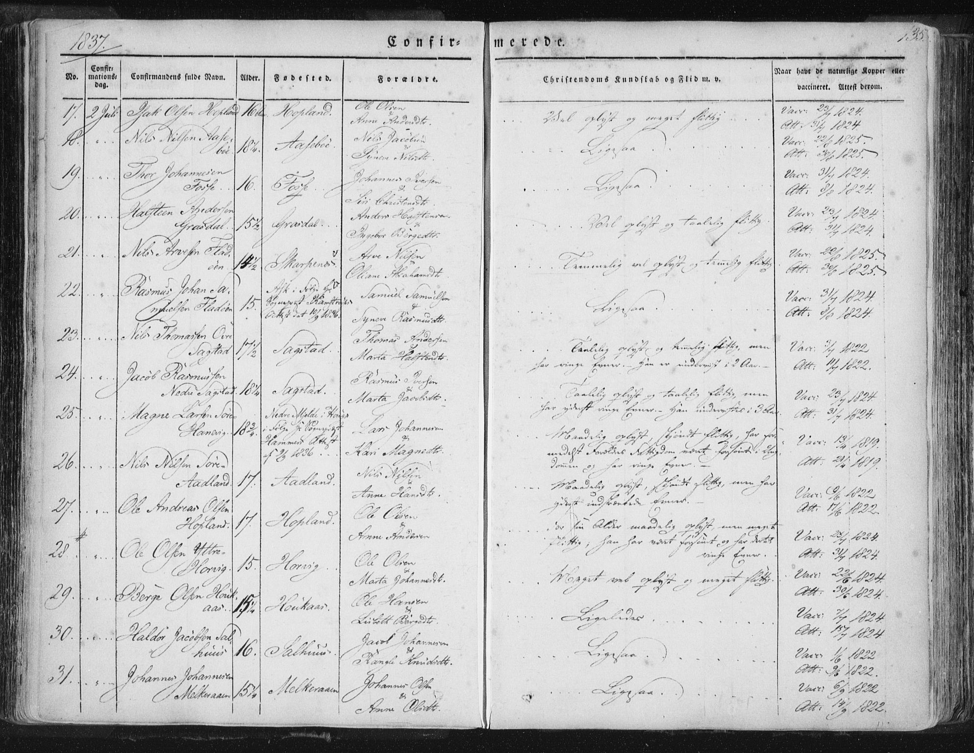 Hamre sokneprestembete, SAB/A-75501/H/Ha/Haa/Haaa/L0012: Parish register (official) no. A 12, 1834-1845, p. 135