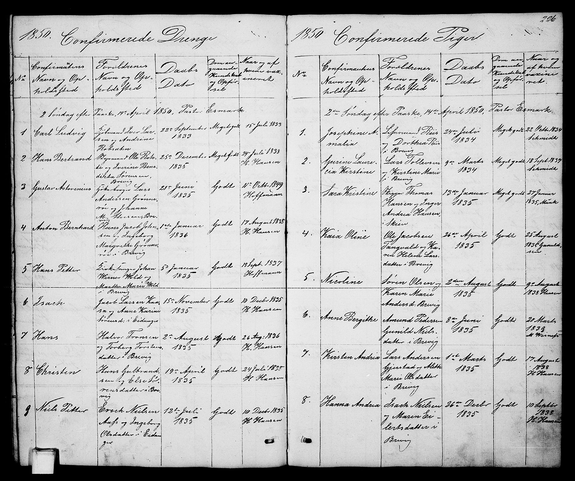 Brevik kirkebøker, SAKO/A-255/G/Ga/L0002: Parish register (copy) no. 2, 1846-1865, p. 226
