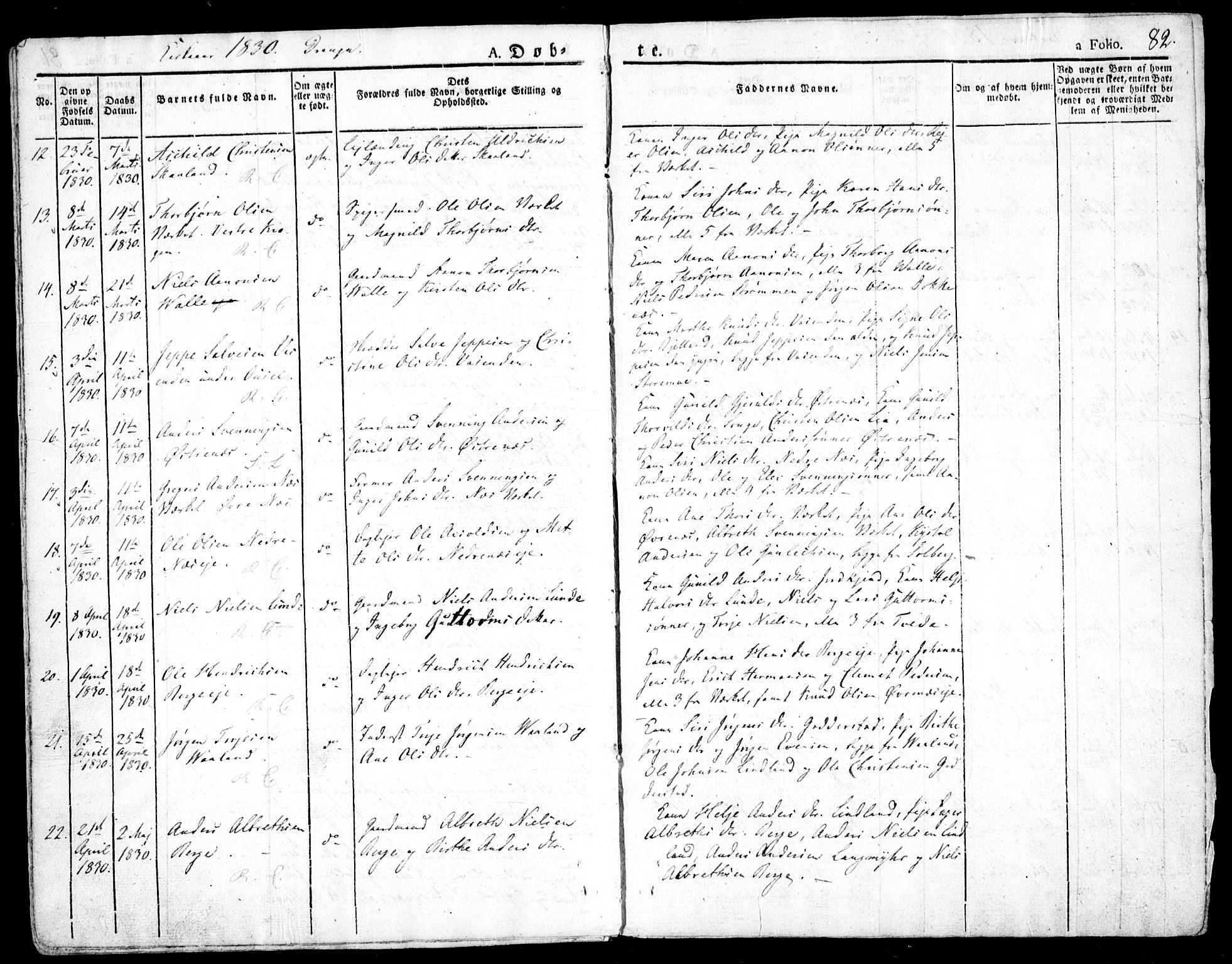 Holt sokneprestkontor, AV/SAK-1111-0021/F/Fa/L0006: Parish register (official) no. A 6, 1820-1835, p. 82