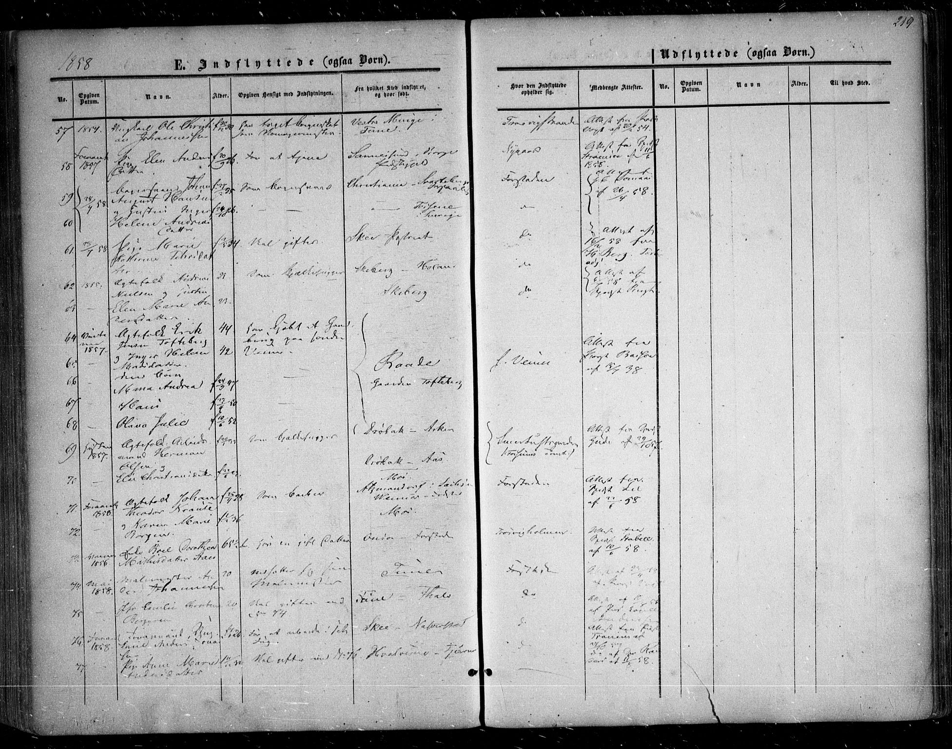 Glemmen prestekontor Kirkebøker, AV/SAO-A-10908/F/Fa/L0007: Parish register (official) no. 7, 1853-1862, p. 219