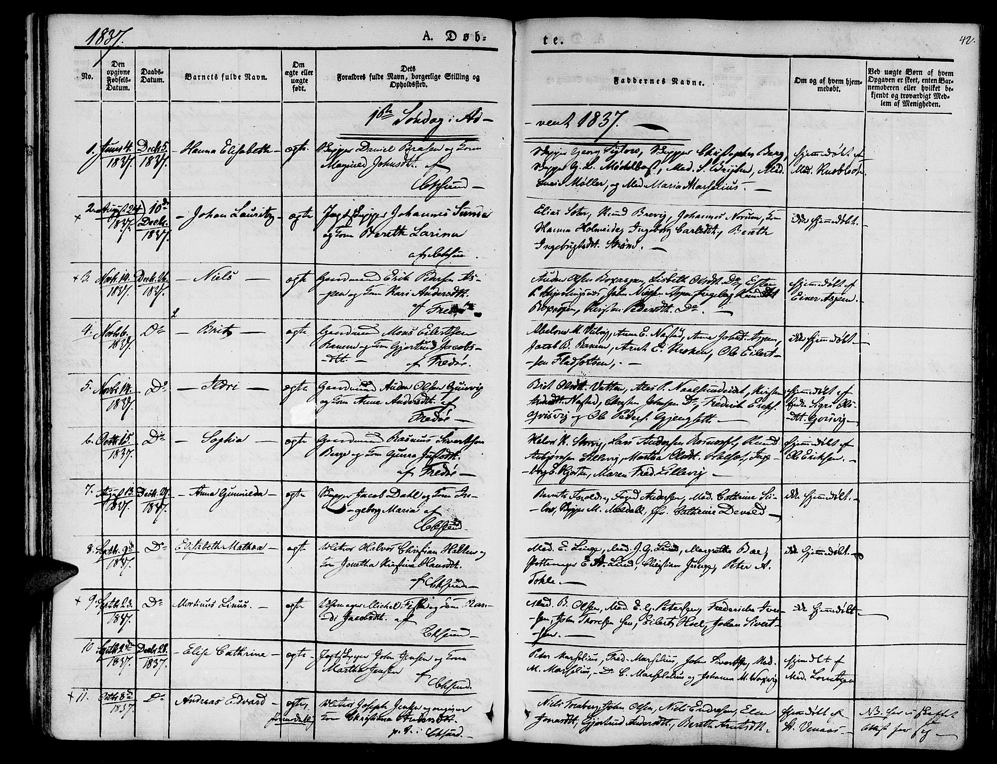Ministerialprotokoller, klokkerbøker og fødselsregistre - Møre og Romsdal, SAT/A-1454/572/L0843: Parish register (official) no. 572A06, 1832-1842, p. 42
