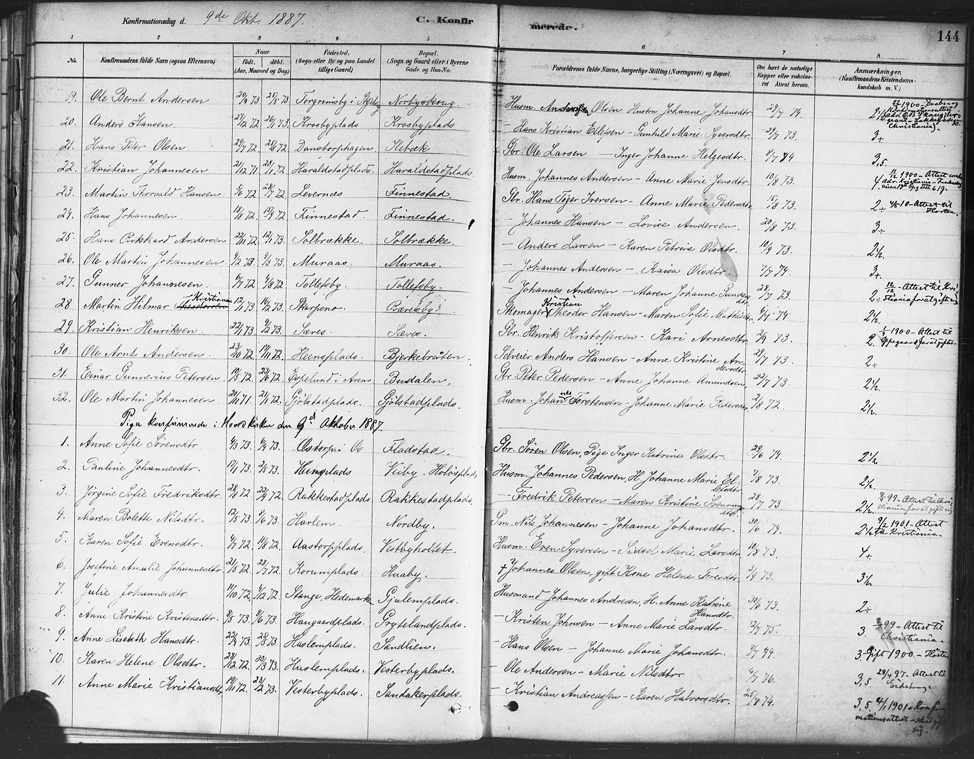 Rakkestad prestekontor Kirkebøker, SAO/A-2008/F/Fa/L0012: Parish register (official) no. I 12, 1878-1893, p. 144