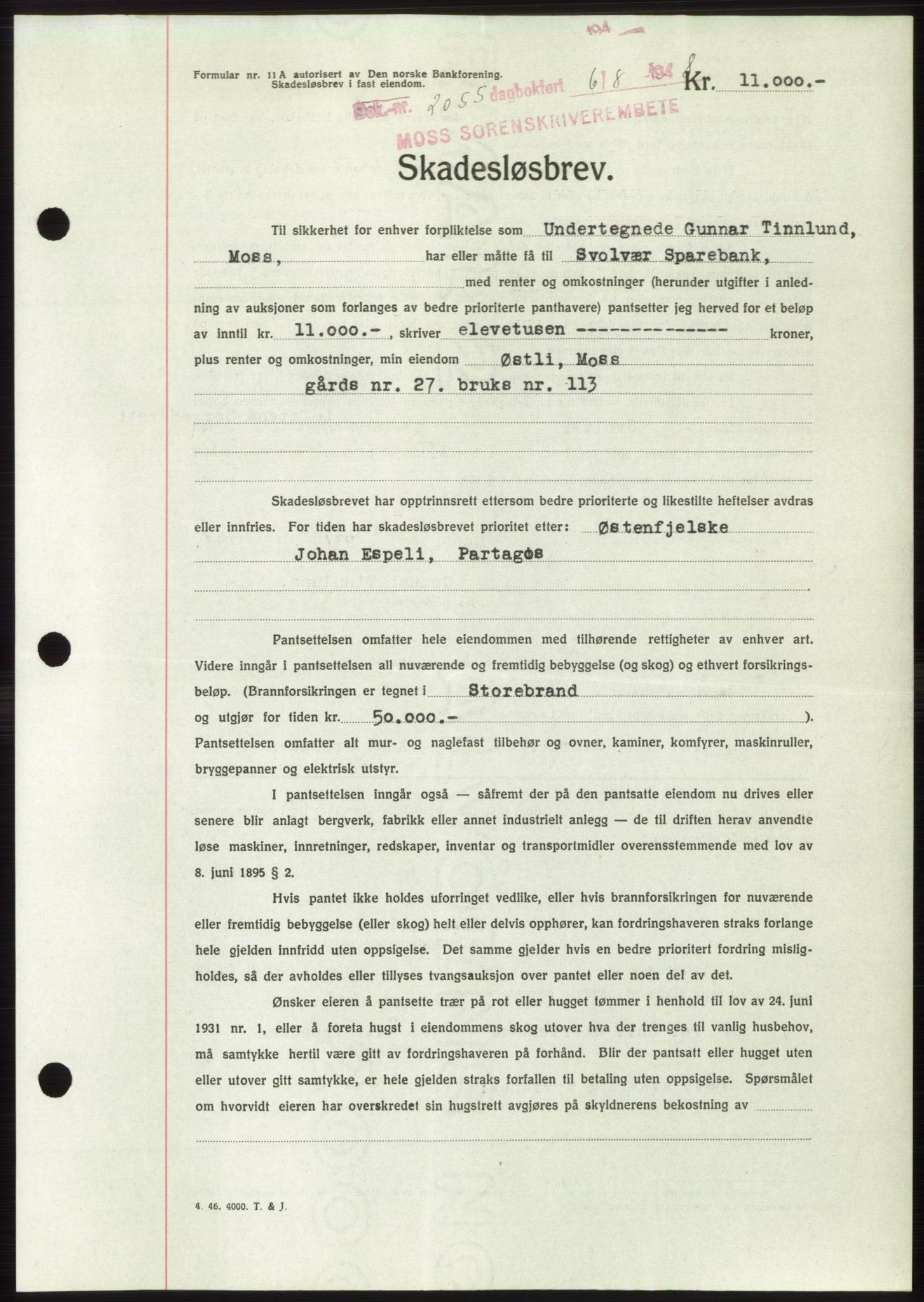 Moss sorenskriveri, AV/SAO-A-10168: Mortgage book no. B20, 1948-1948, Diary no: : 2055/1948