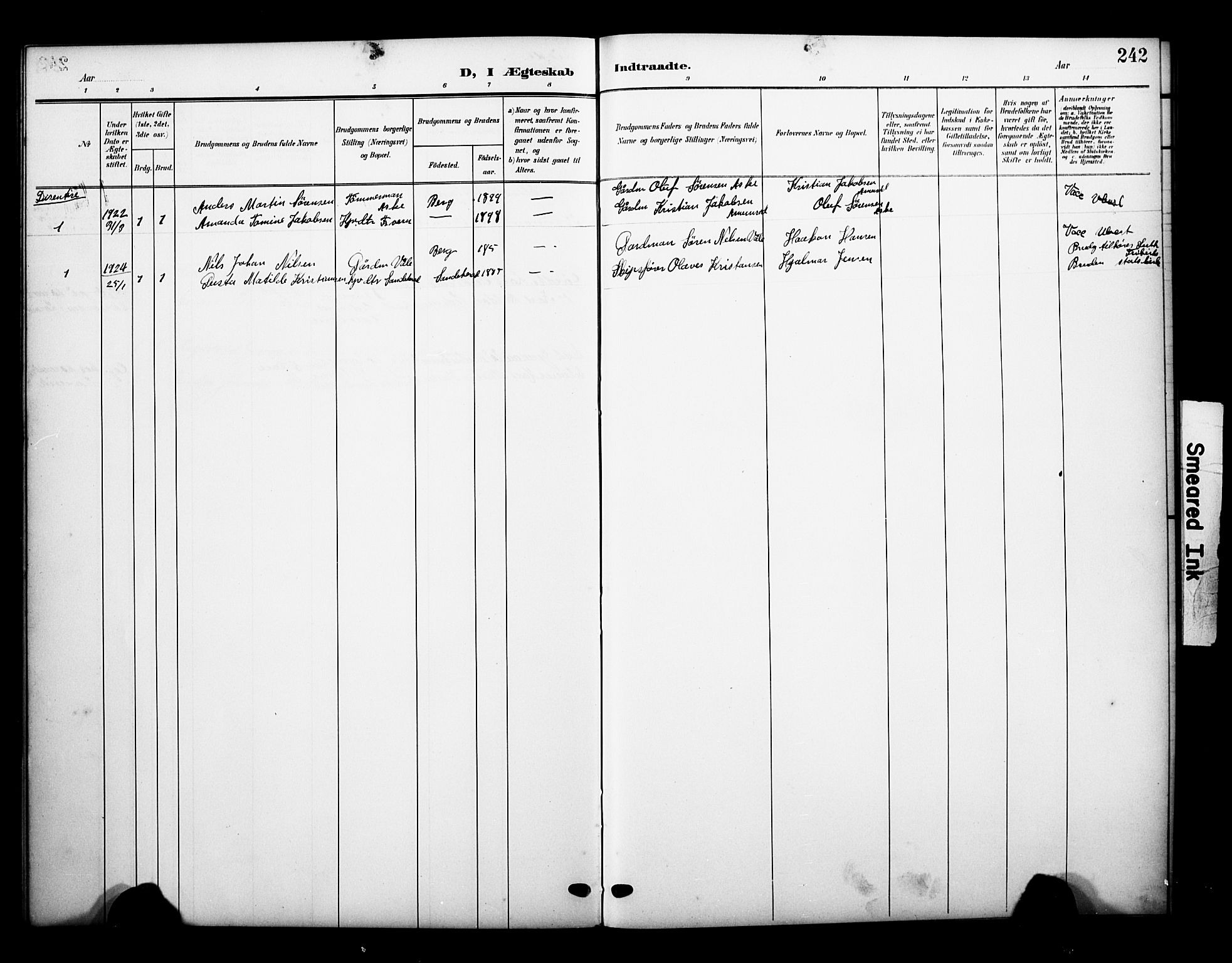 Brunlanes kirkebøker, AV/SAKO-A-342/G/Gb/L0003: Parish register (copy) no. II 3, 1903-1928, p. 242