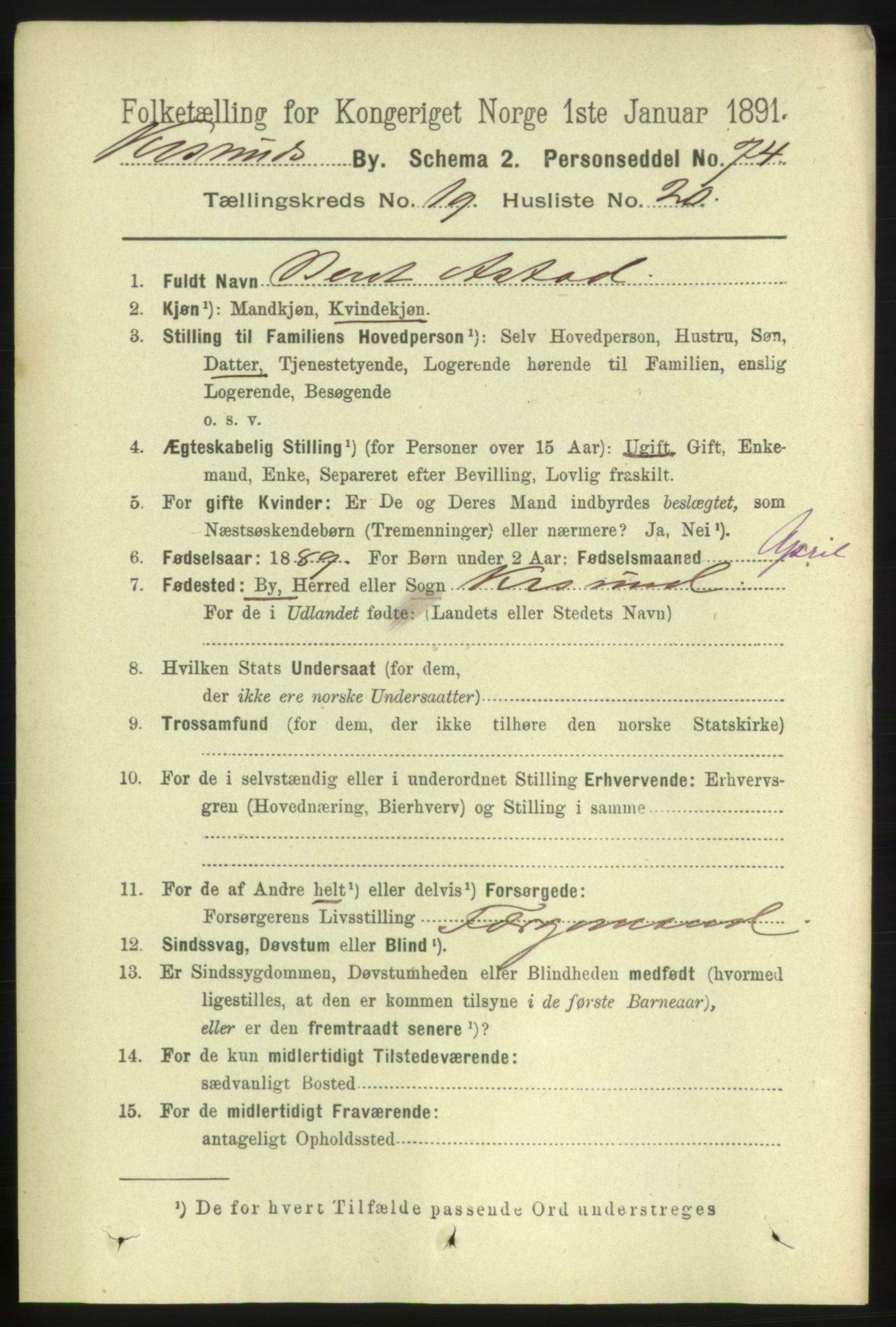 RA, 1891 census for 1503 Kristiansund, 1891, p. 12710