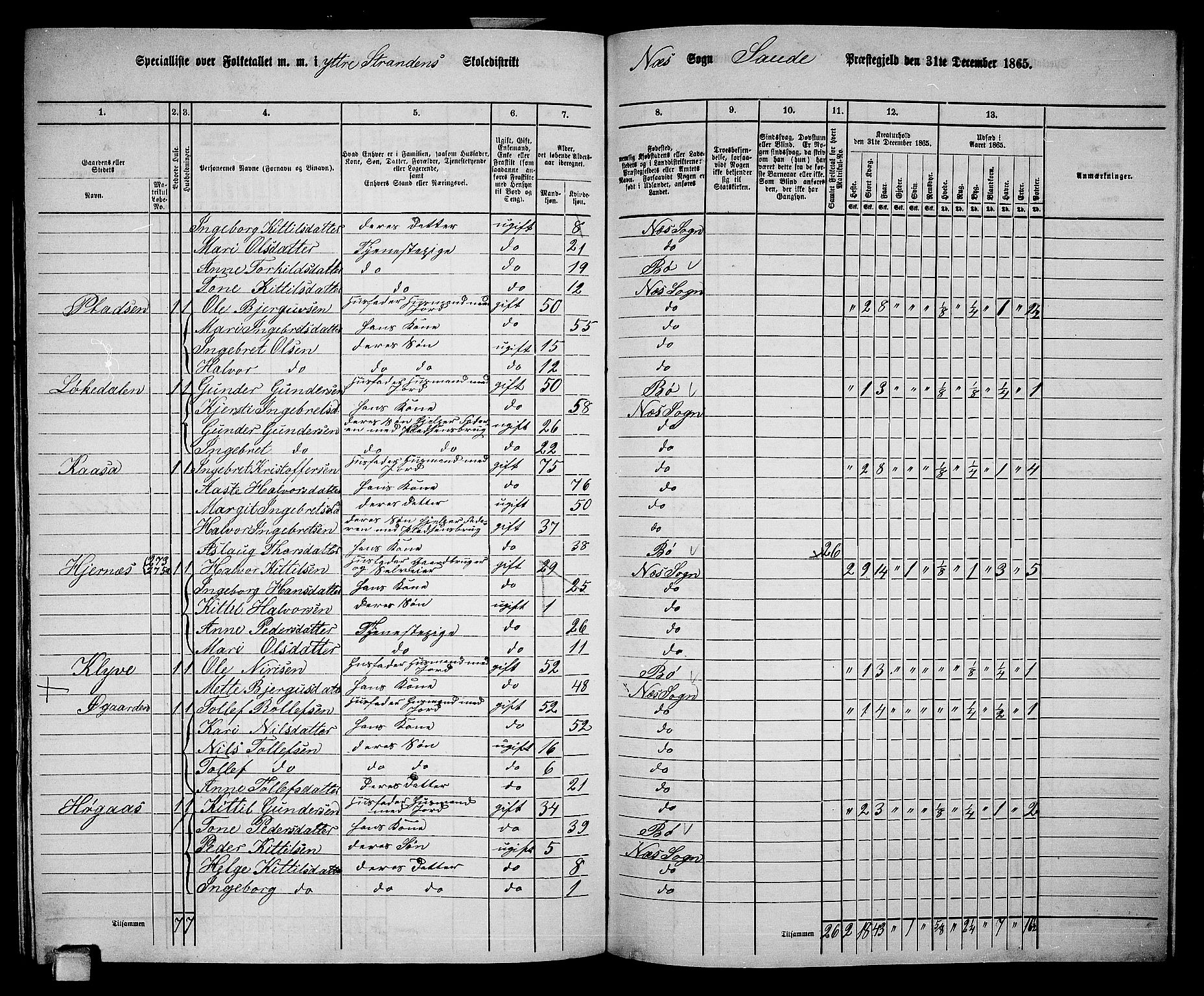 RA, 1865 census for Sauherad, 1865, p. 165