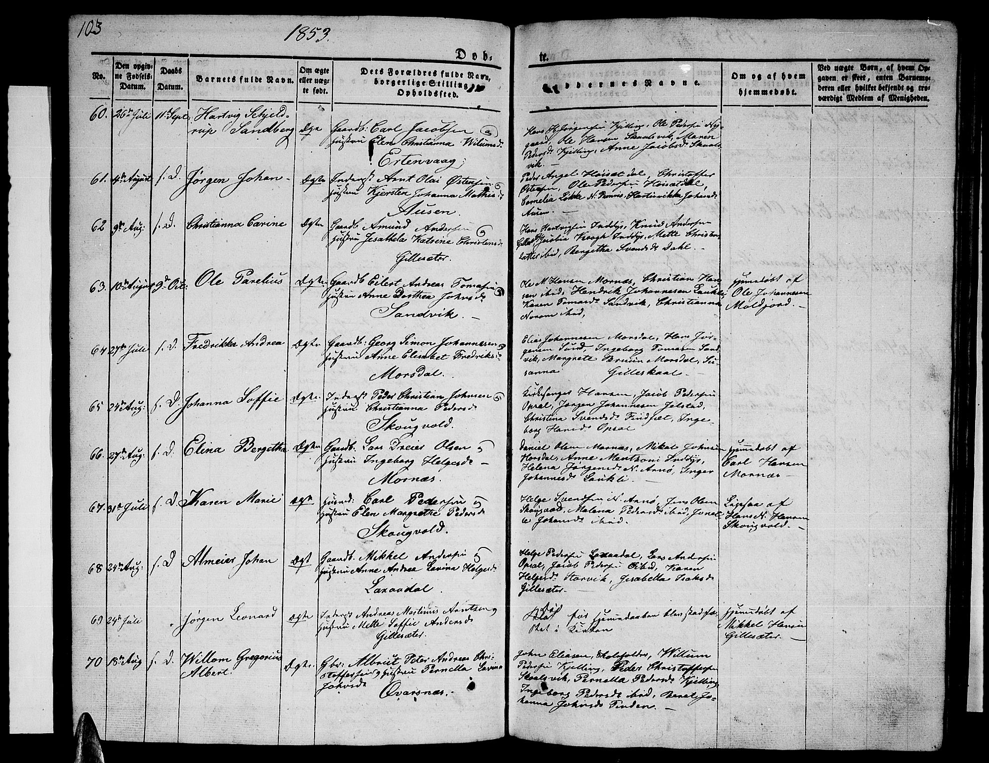 Ministerialprotokoller, klokkerbøker og fødselsregistre - Nordland, AV/SAT-A-1459/805/L0106: Parish register (copy) no. 805C02, 1841-1861, p. 103