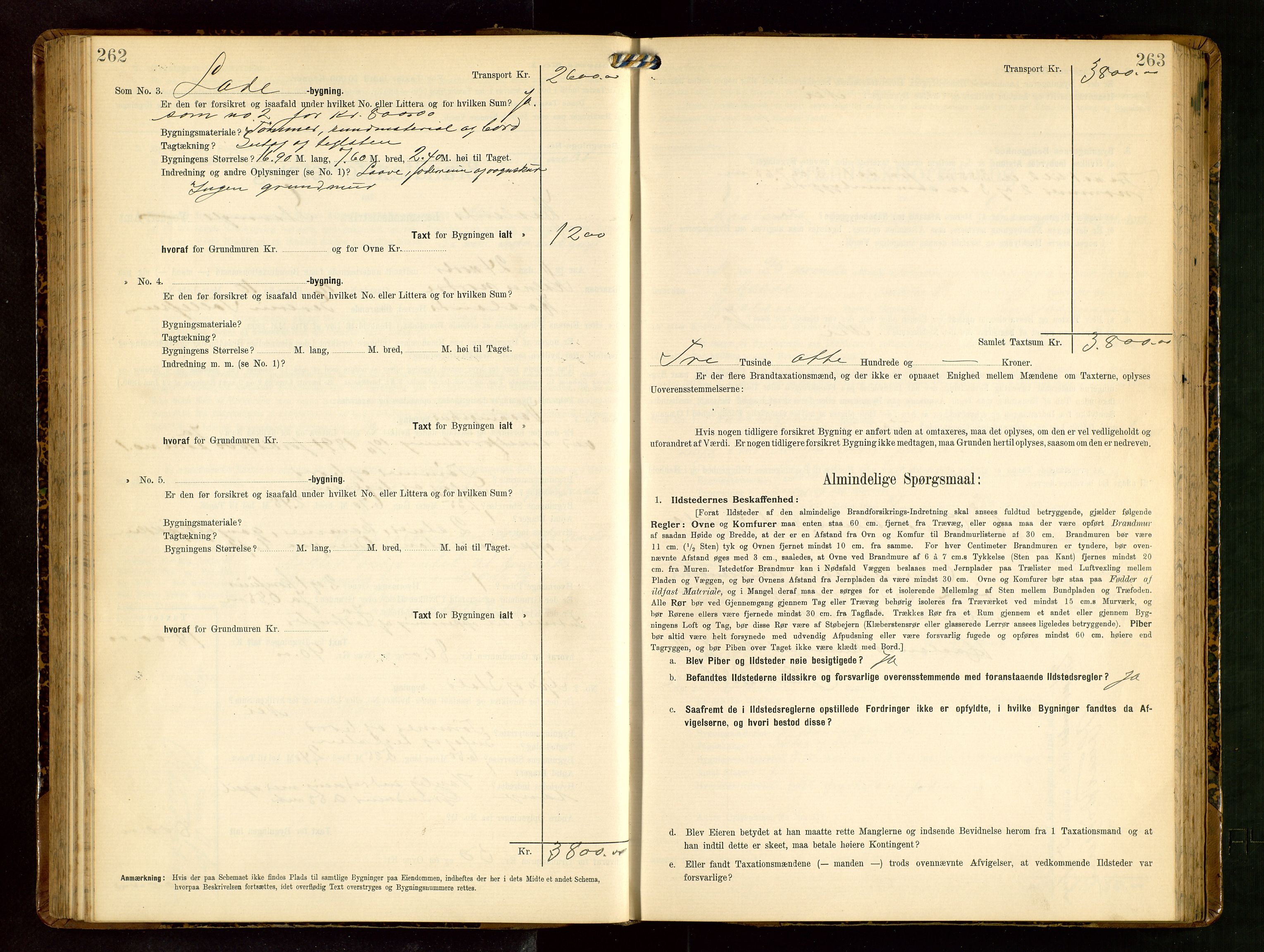 Håland lensmannskontor, AV/SAST-A-100100/Gob/L0003: Branntakstprotokoll - skjematakst. Register i boken., 1909-1910, p. 262-263