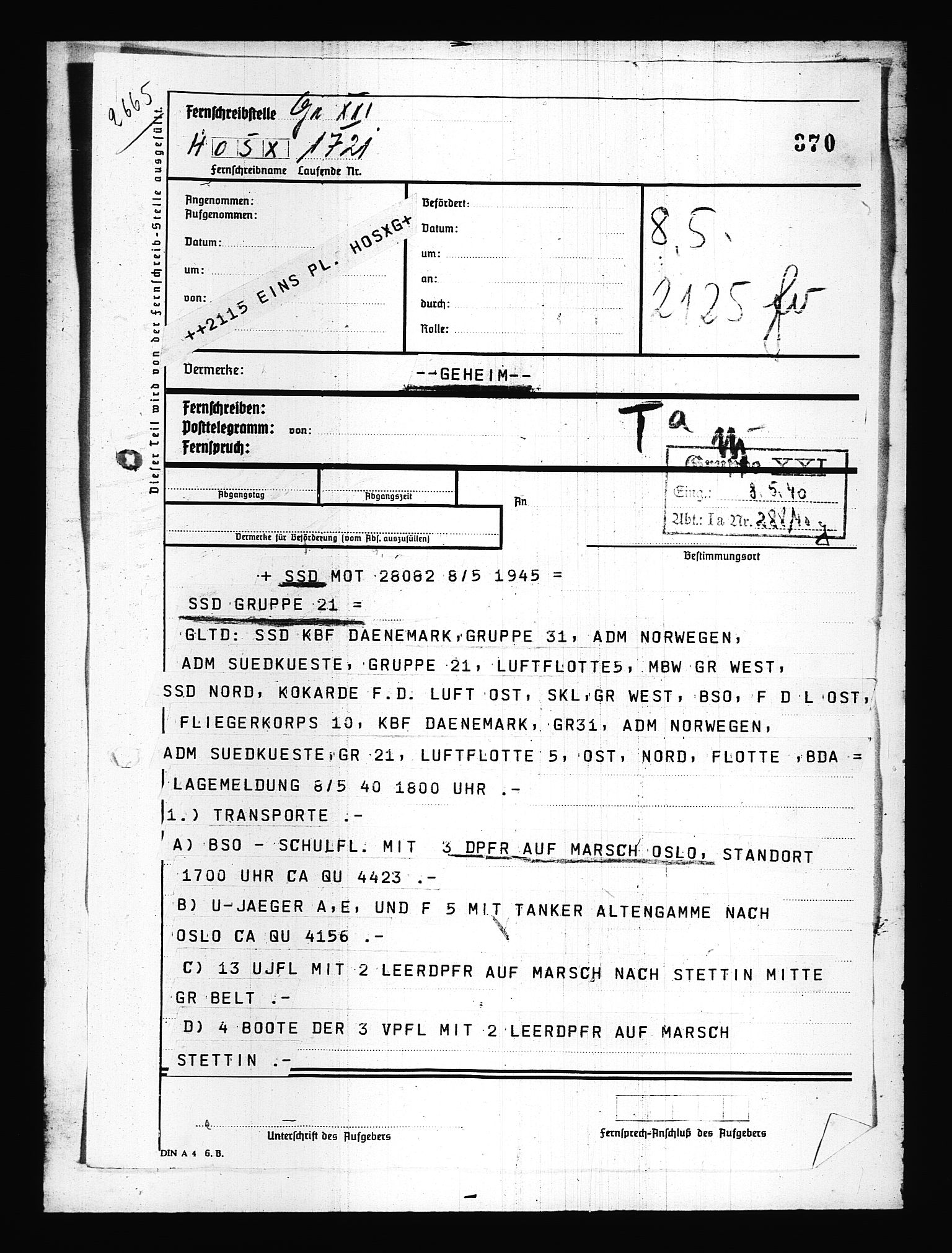 Documents Section, AV/RA-RAFA-2200/V/L0077: Amerikansk mikrofilm "Captured German Documents".
Box No. 716.  FKA jnr. 615/1954., 1940, p. 355