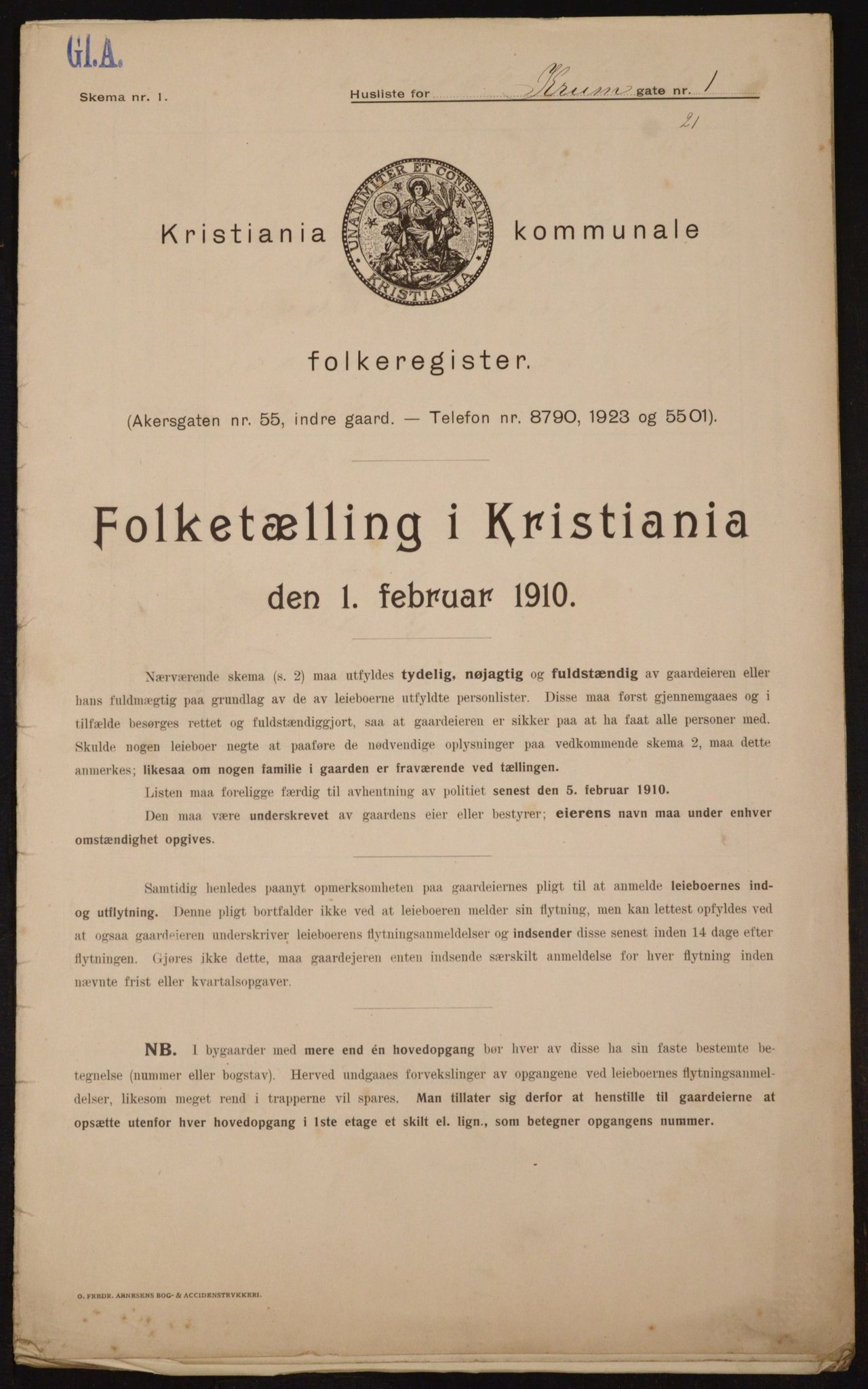 OBA, Municipal Census 1910 for Kristiania, 1910, p. 53102