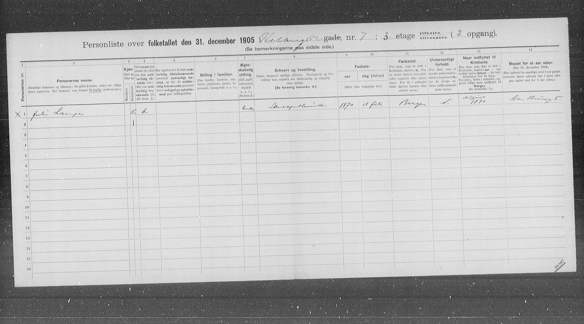 OBA, Municipal Census 1905 for Kristiania, 1905, p. 21110