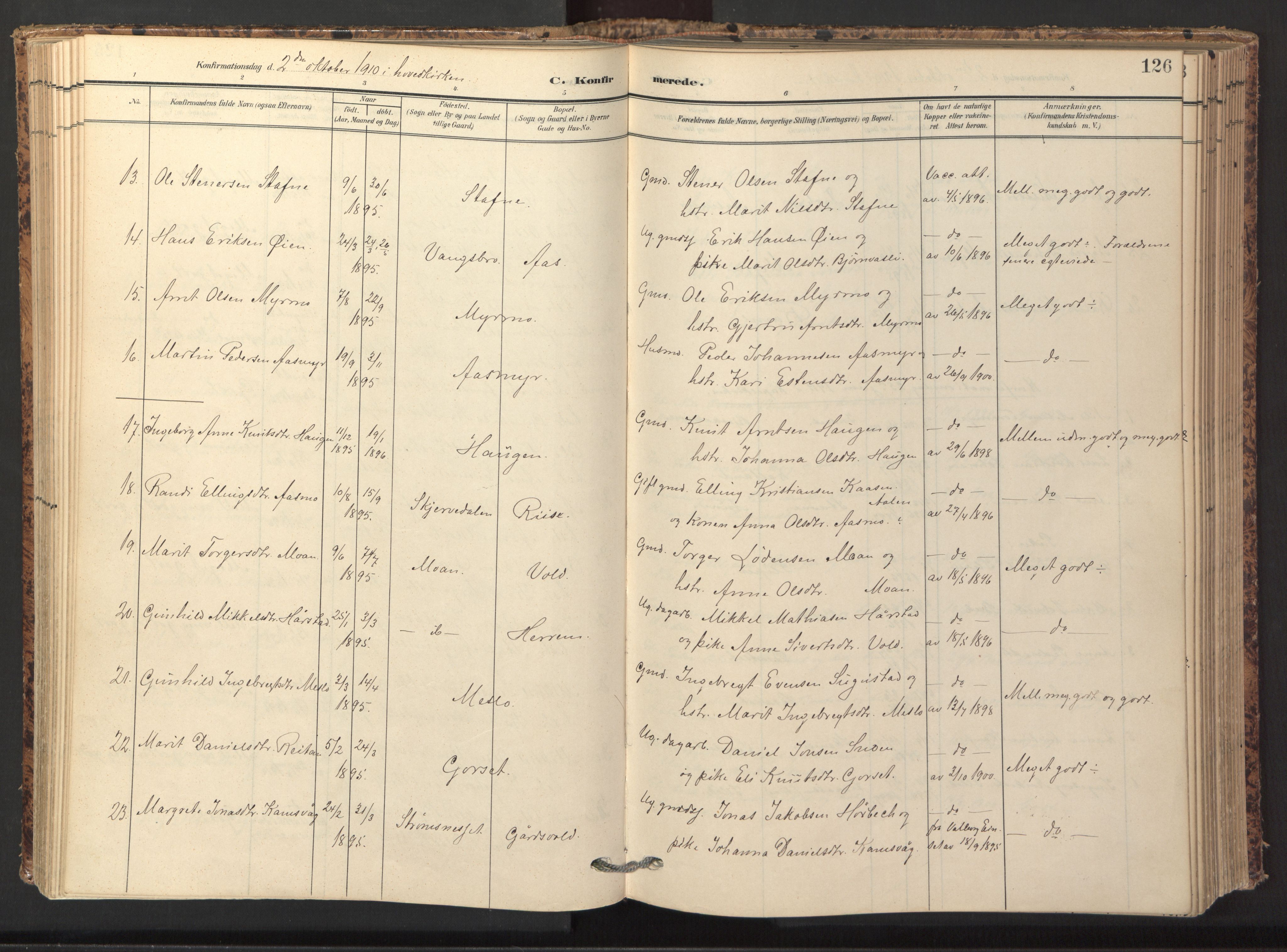 Ministerialprotokoller, klokkerbøker og fødselsregistre - Sør-Trøndelag, SAT/A-1456/674/L0873: Parish register (official) no. 674A05, 1908-1923, p. 126