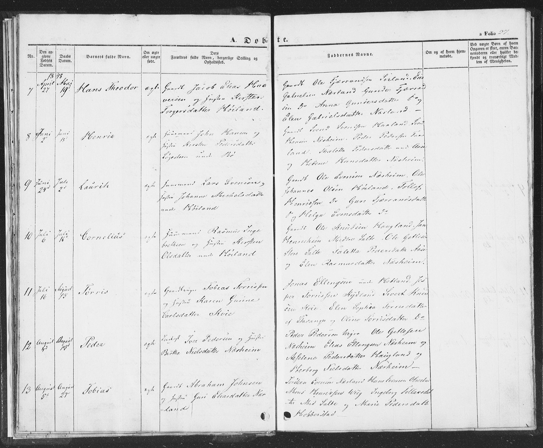 Hå sokneprestkontor, AV/SAST-A-101801/001/30BA/L0006: Parish register (official) no. A 5, 1842-1853, p. 27