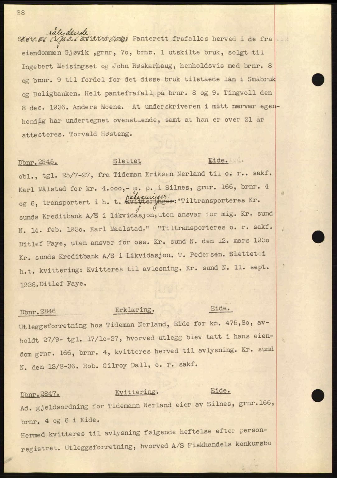 Nordmøre sorenskriveri, AV/SAT-A-4132/1/2/2Ca: Mortgage book no. C80, 1936-1939, Diary no: : 2845/1936