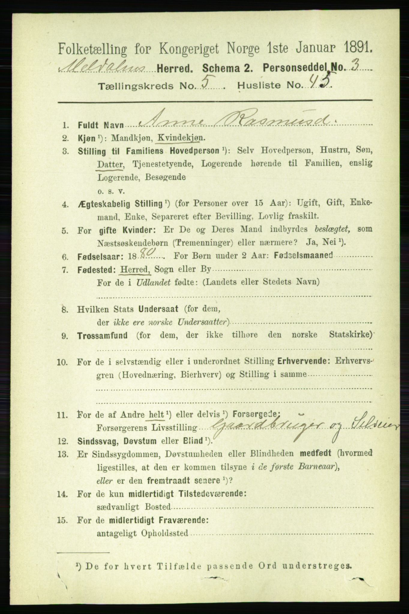 RA, 1891 census for 1636 Meldal, 1891, p. 2782