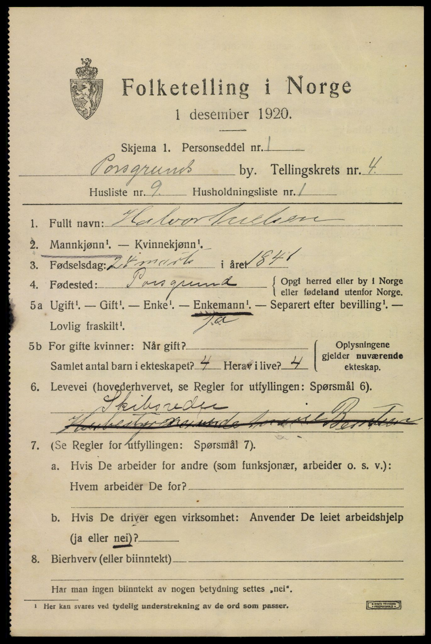 SAKO, 1920 census for Porsgrunn, 1920, p. 18939