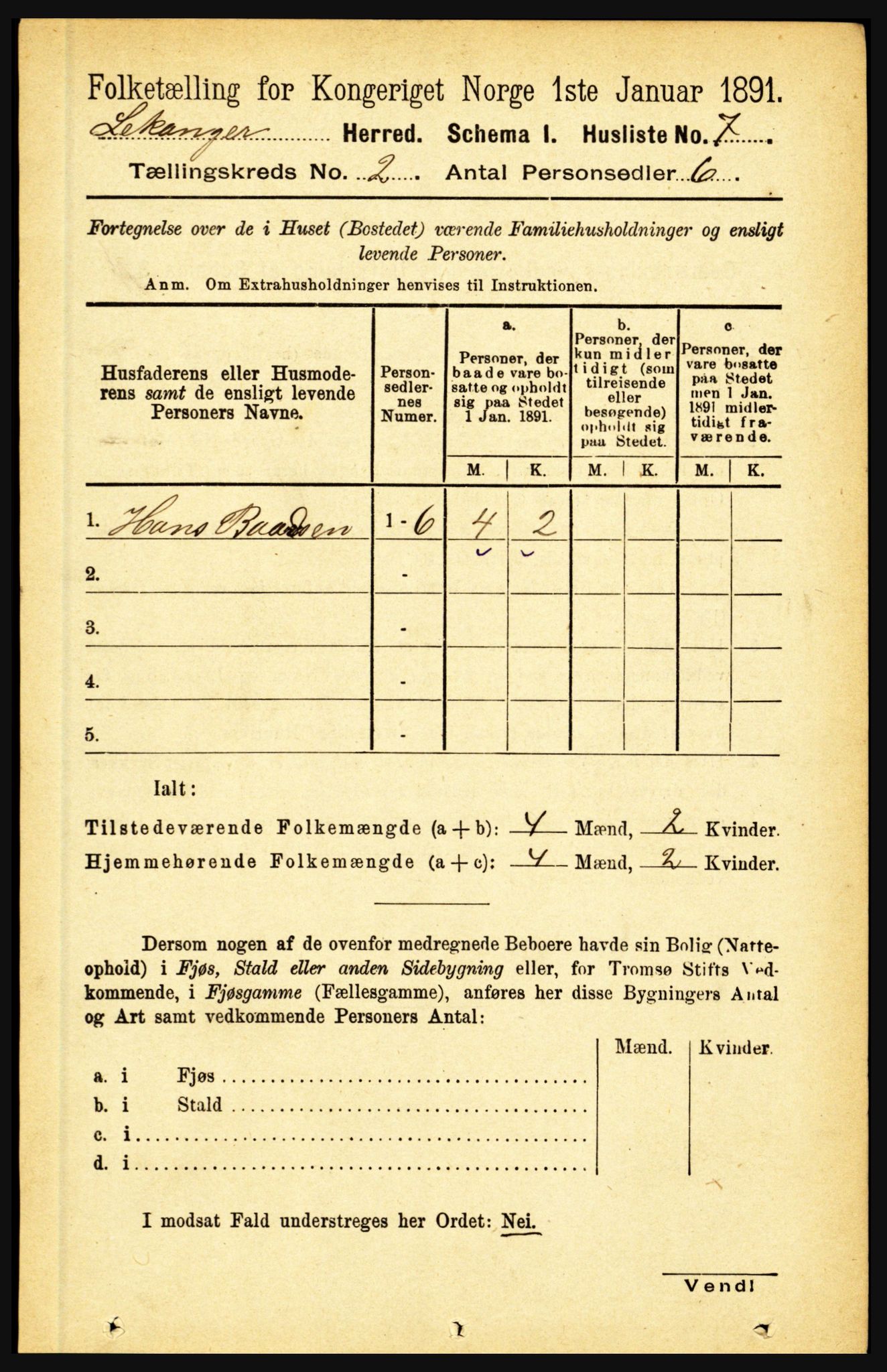 RA, 1891 census for 1419 Leikanger, 1891, p. 127