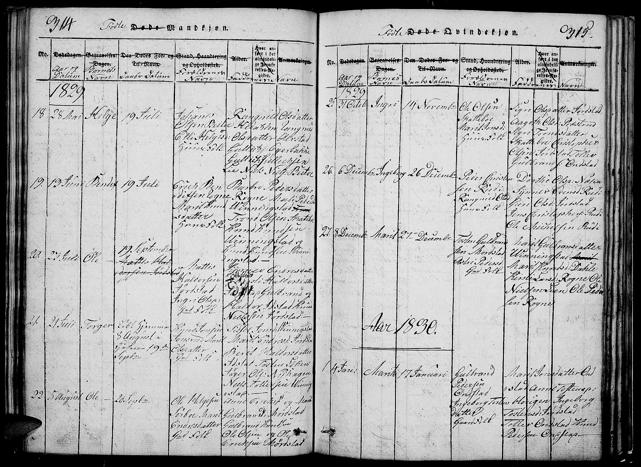 Slidre prestekontor, SAH/PREST-134/H/Ha/Hab/L0002: Parish register (copy) no. 2, 1814-1839, p. 314-315