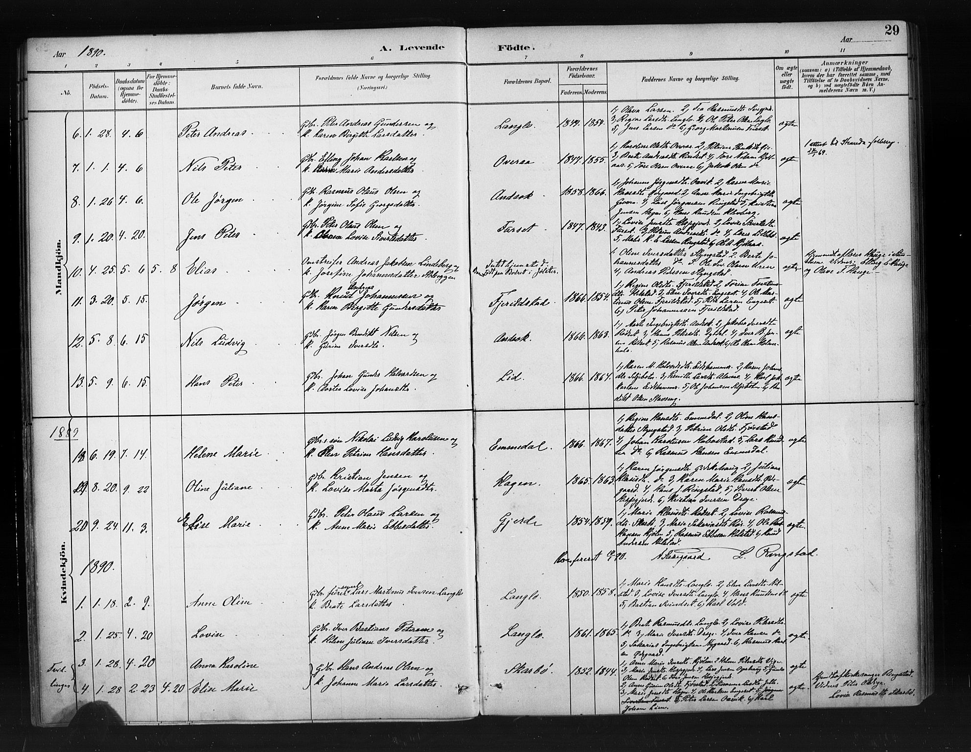 Ministerialprotokoller, klokkerbøker og fødselsregistre - Møre og Romsdal, SAT/A-1454/520/L0283: Parish register (official) no. 520A12, 1882-1898, p. 29