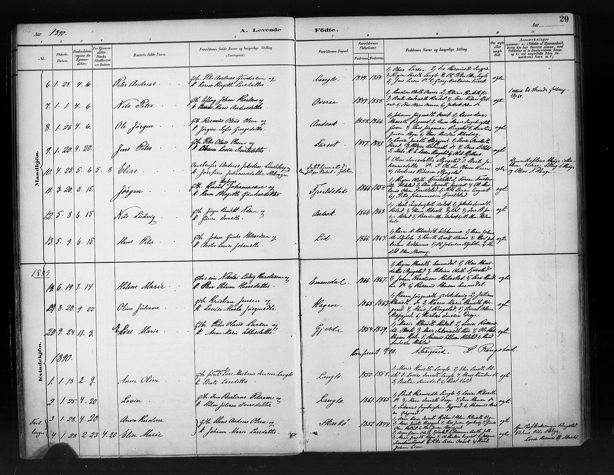 Ministerialprotokoller, klokkerbøker og fødselsregistre - Møre og Romsdal, AV/SAT-A-1454/520/L0283: Parish register (official) no. 520A12, 1882-1898, p. 29