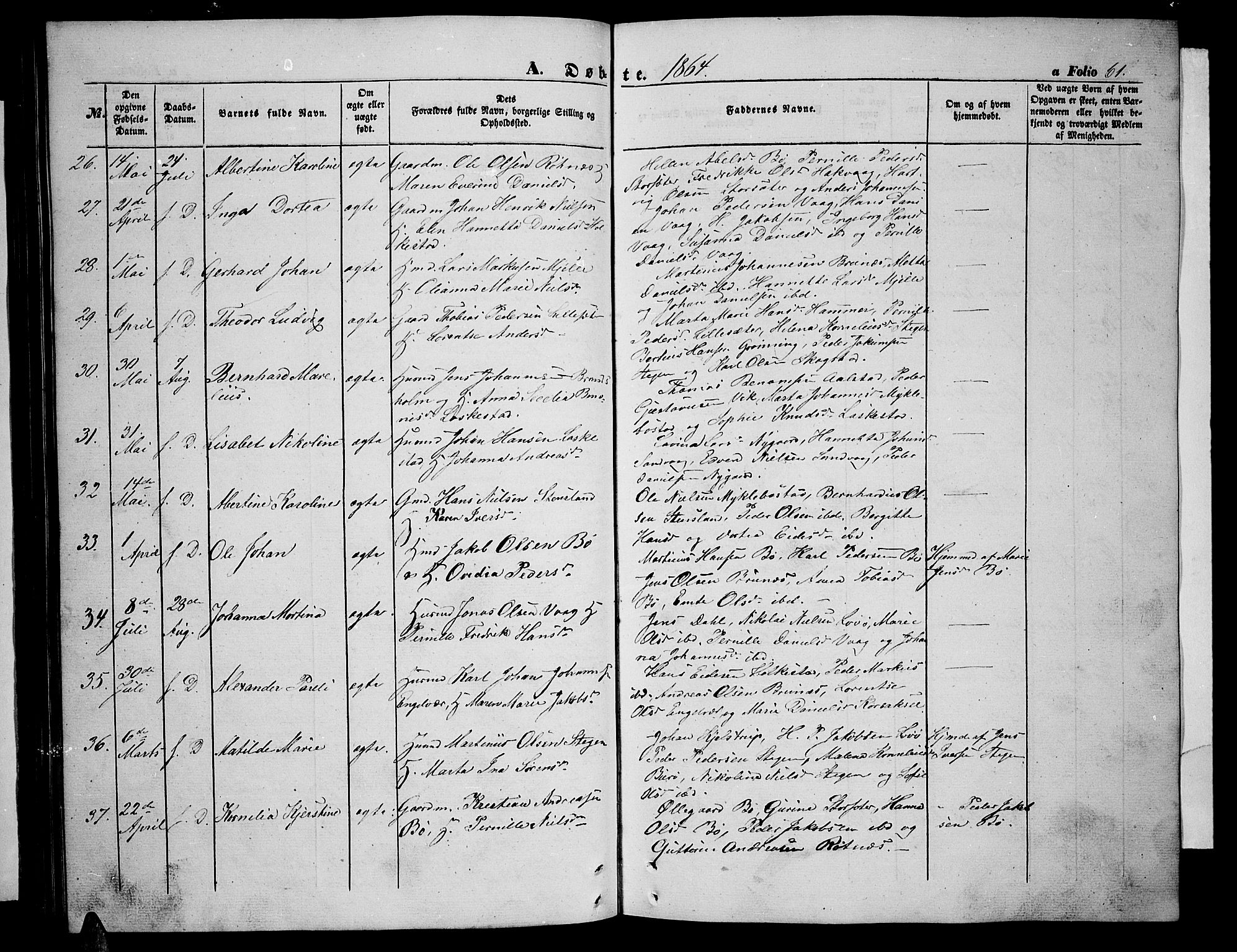 Ministerialprotokoller, klokkerbøker og fødselsregistre - Nordland, SAT/A-1459/855/L0814: Parish register (copy) no. 855C03, 1851-1864, p. 61