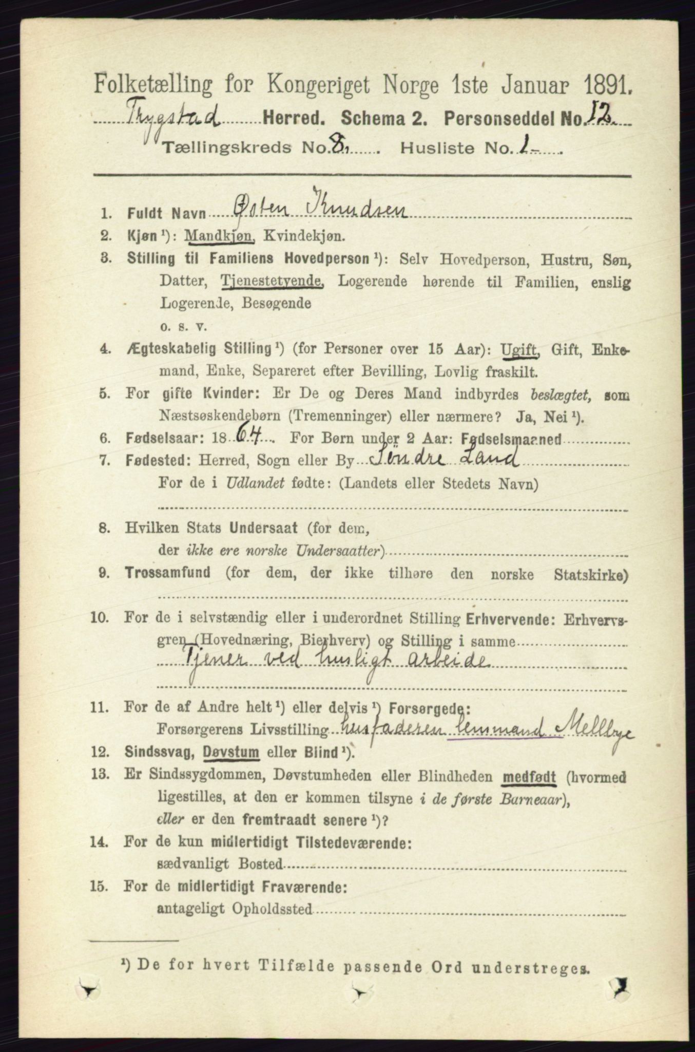 RA, 1891 Census for 0122 Trøgstad, 1891, p. 3446