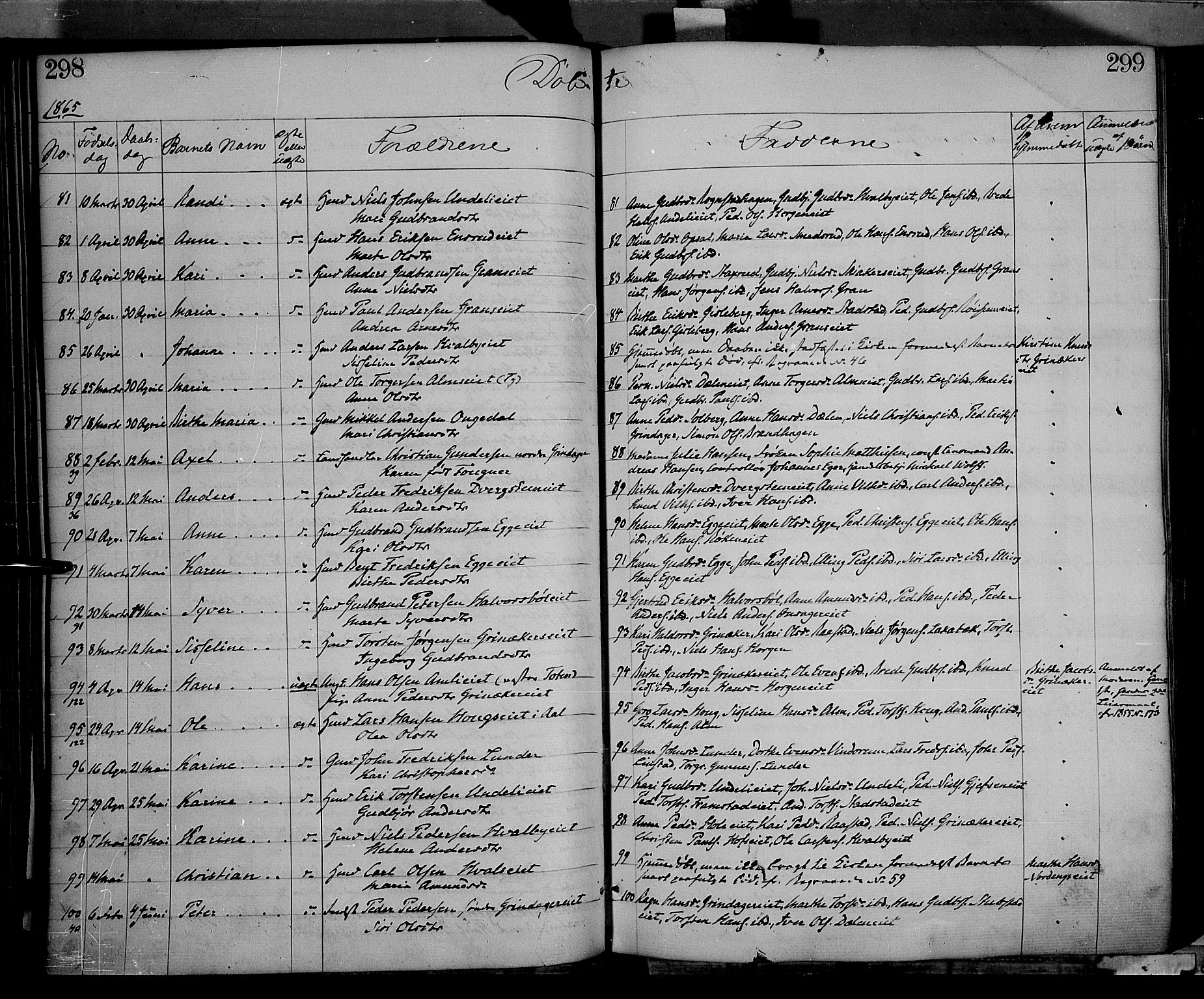 Gran prestekontor, AV/SAH-PREST-112/H/Ha/Haa/L0012: Parish register (official) no. 12, 1856-1874, p. 298-299