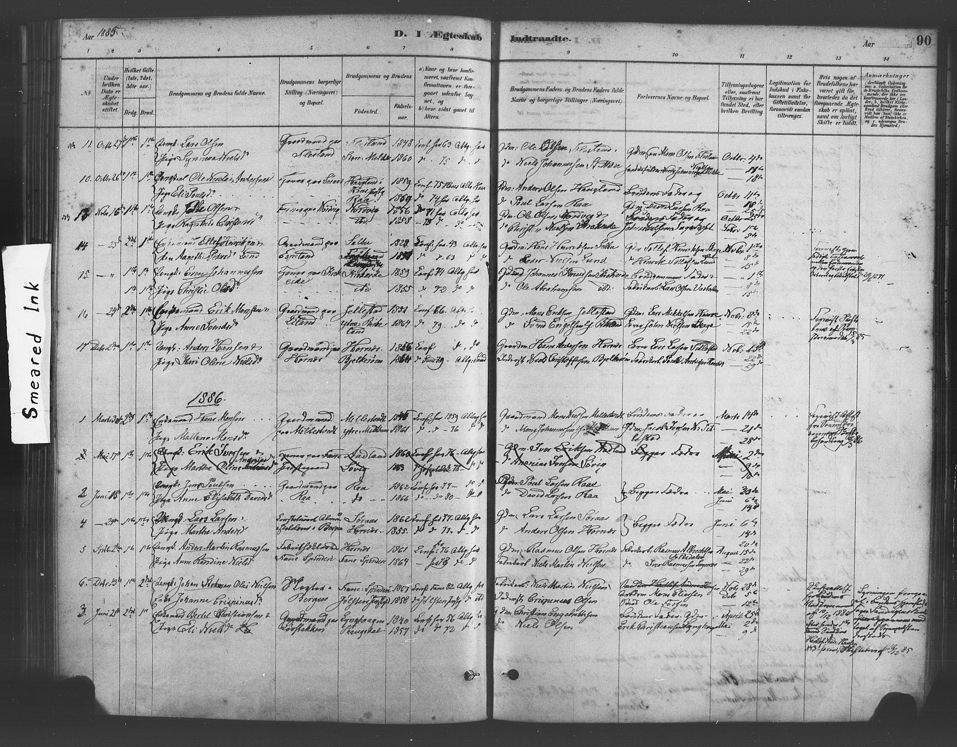 Fana Sokneprestembete, AV/SAB-A-75101/H/Haa/Haab/L0001: Parish register (official) no. B 1, 1878-1889, p. 90