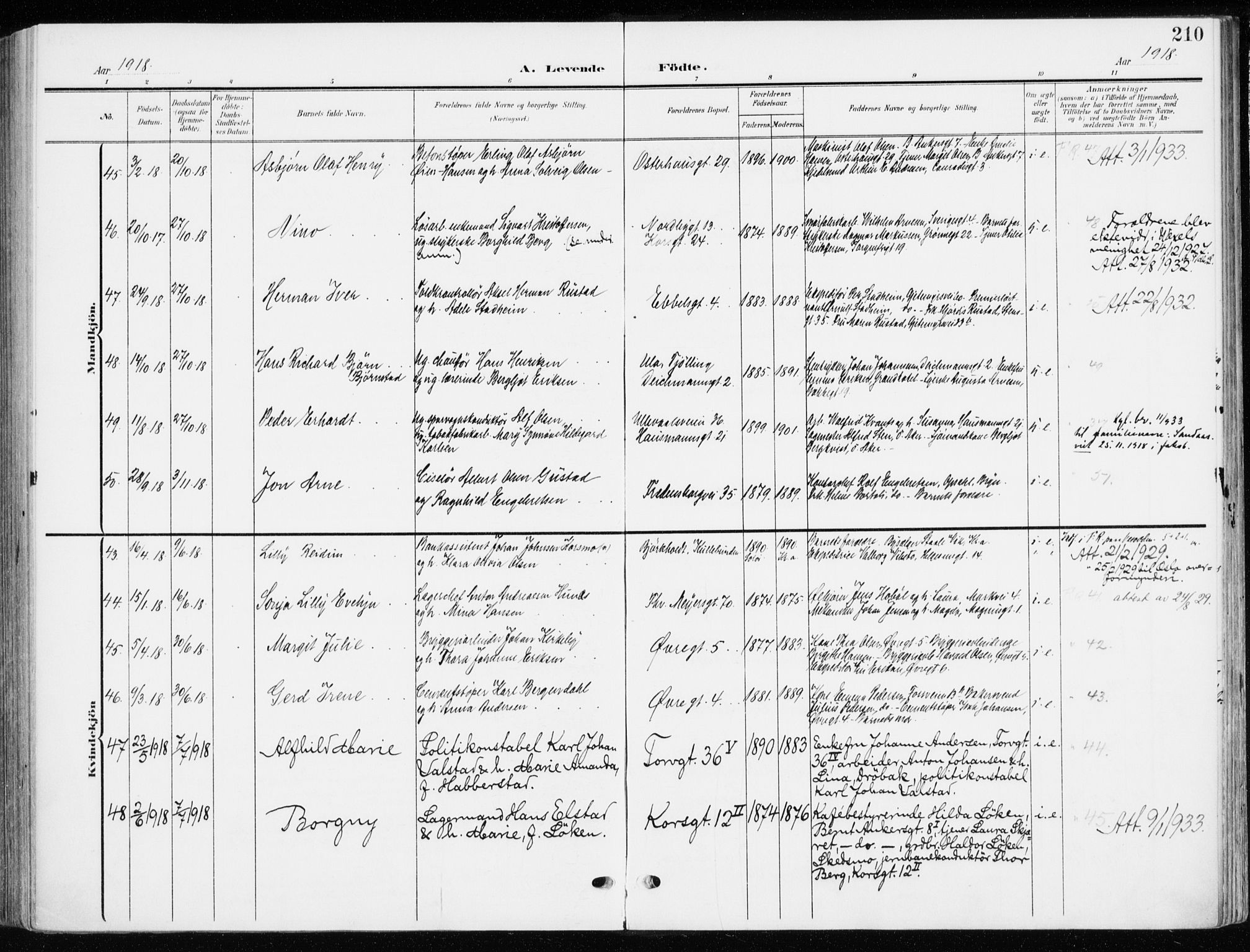 Jakob prestekontor Kirkebøker, AV/SAO-A-10850/F/Fa/L0005b: Parish register (official) no. 5b, 1904-1922, p. 210
