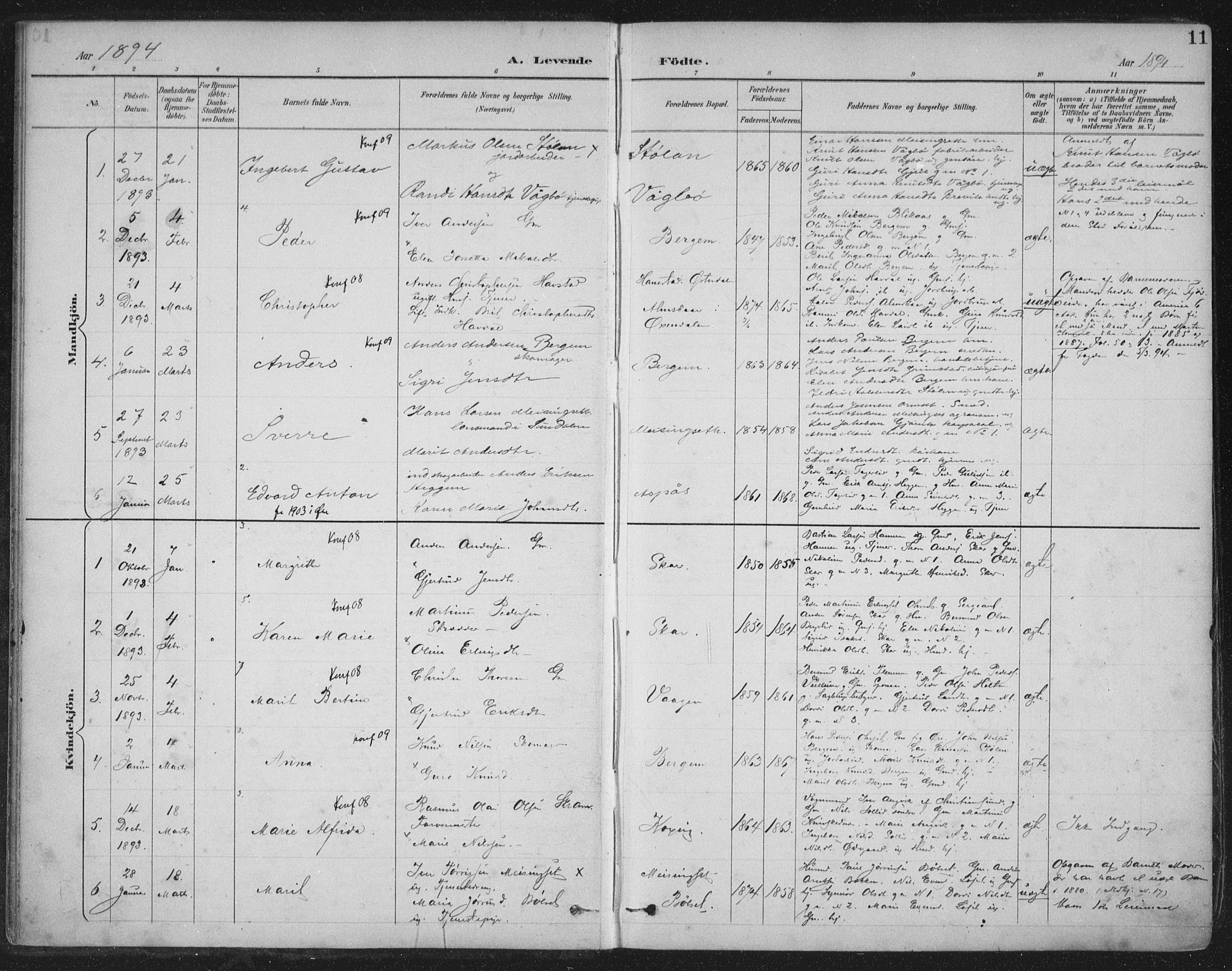 Ministerialprotokoller, klokkerbøker og fødselsregistre - Møre og Romsdal, AV/SAT-A-1454/586/L0988: Parish register (official) no. 586A14, 1893-1905, p. 11