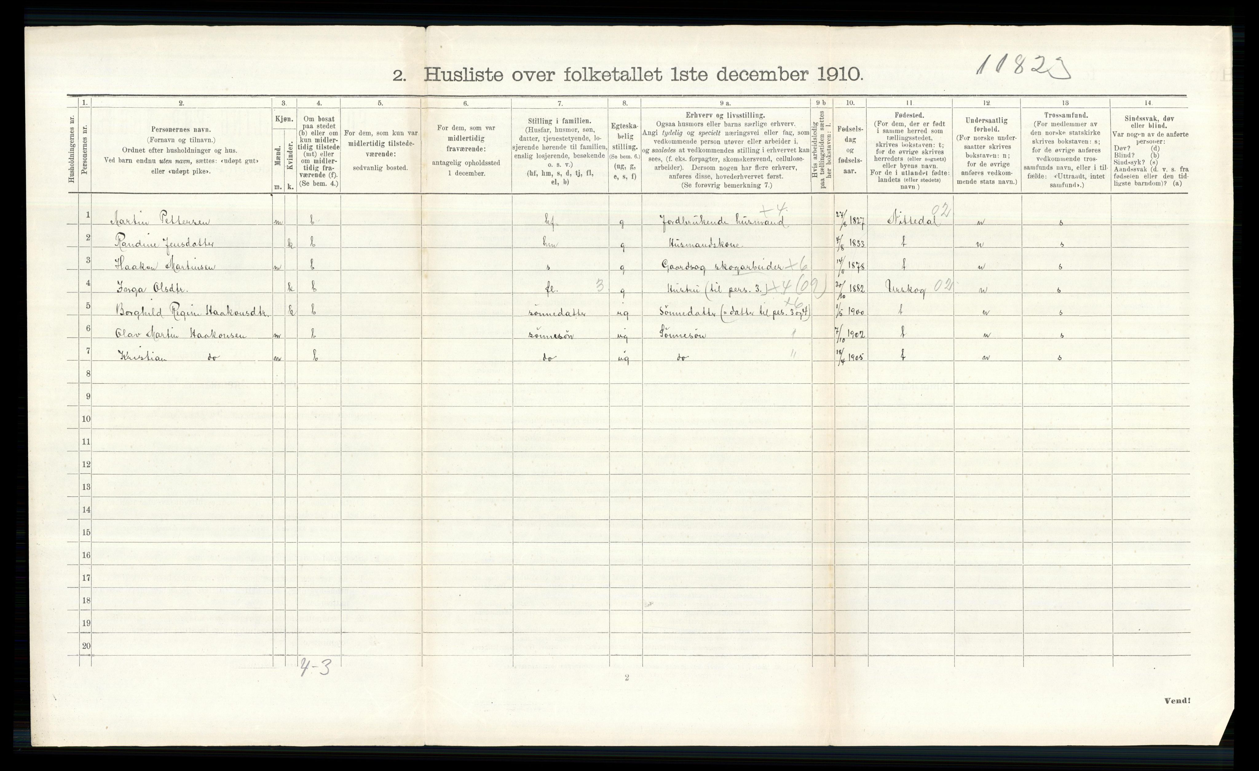 RA, 1910 census for Nes, 1910, p. 2585