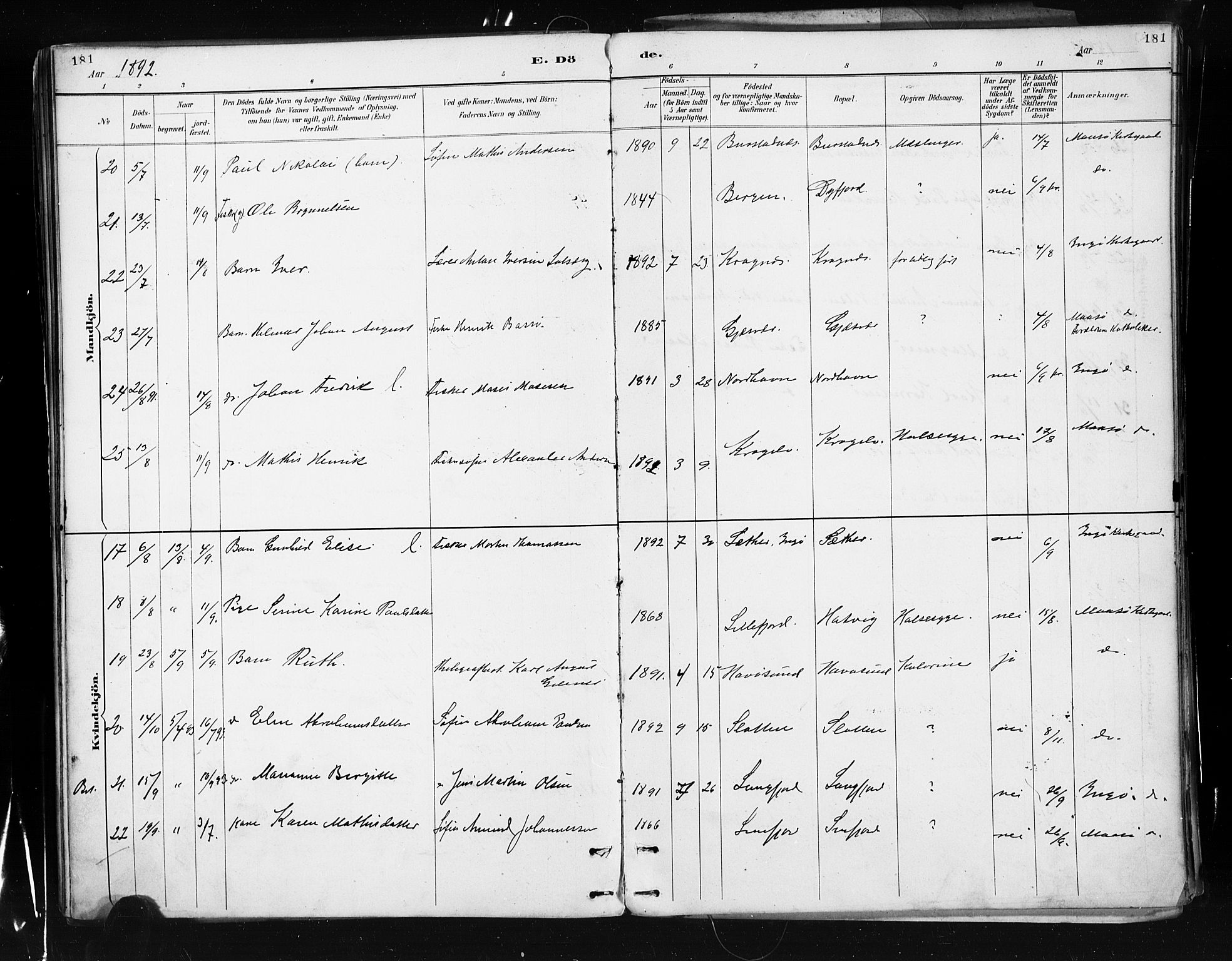 Måsøy sokneprestkontor, SATØ/S-1348/H/Ha/L0005kirke: Parish register (official) no. 5, 1892-1902, p. 181