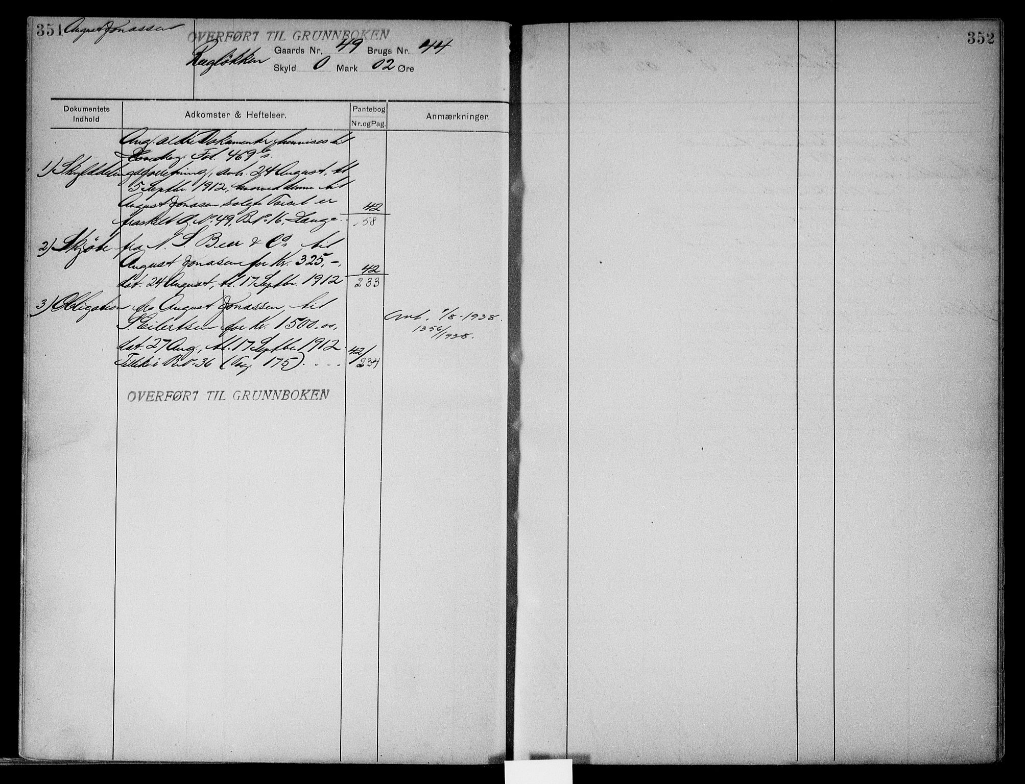Onsøy sorenskriveri, AV/SAO-A-10474/G/Gb/Gbc/L0002: Mortgage register no. III 2, 1905, p. 351-352