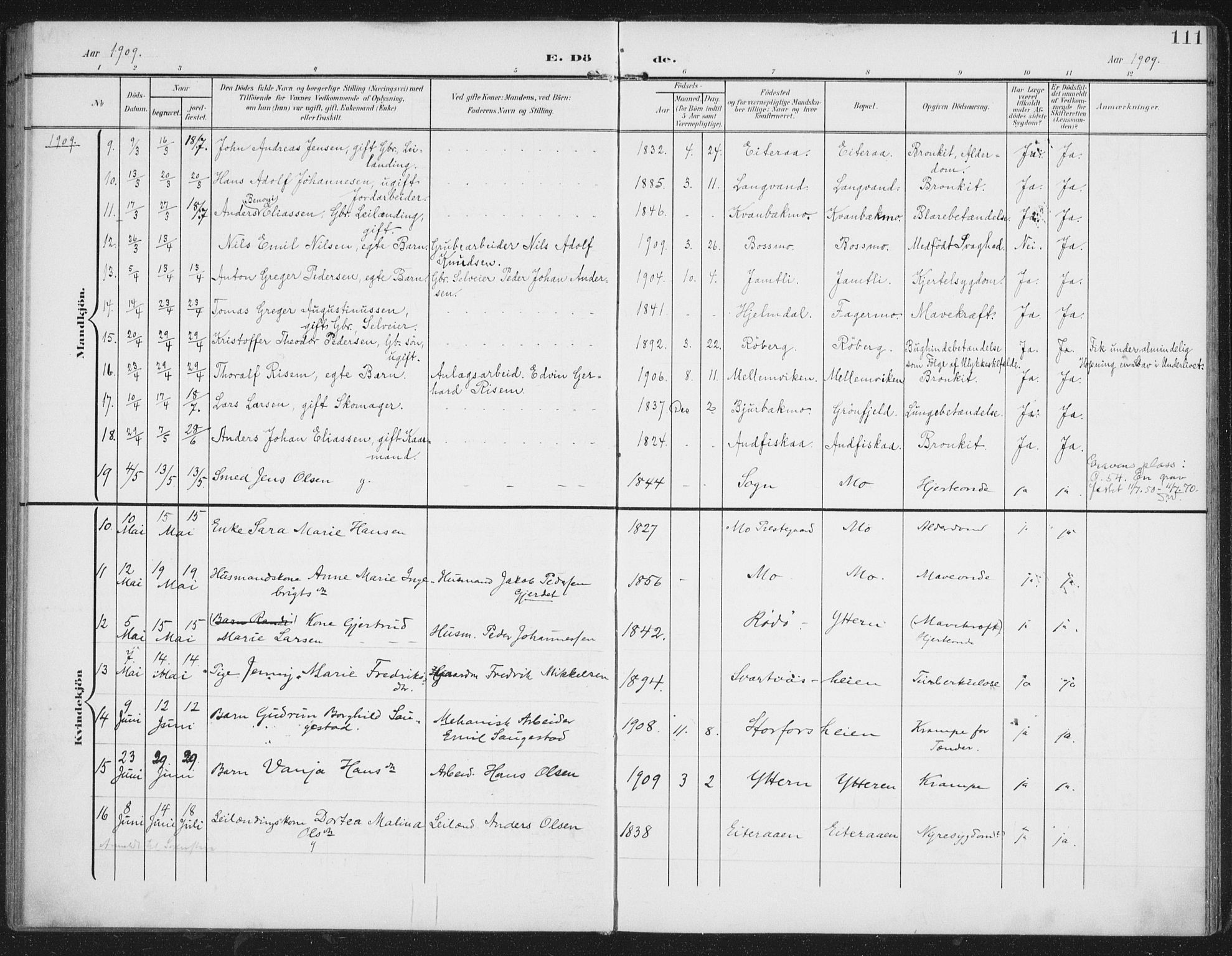 Ministerialprotokoller, klokkerbøker og fødselsregistre - Nordland, AV/SAT-A-1459/827/L0403: Parish register (official) no. 827A15, 1903-1912, p. 111