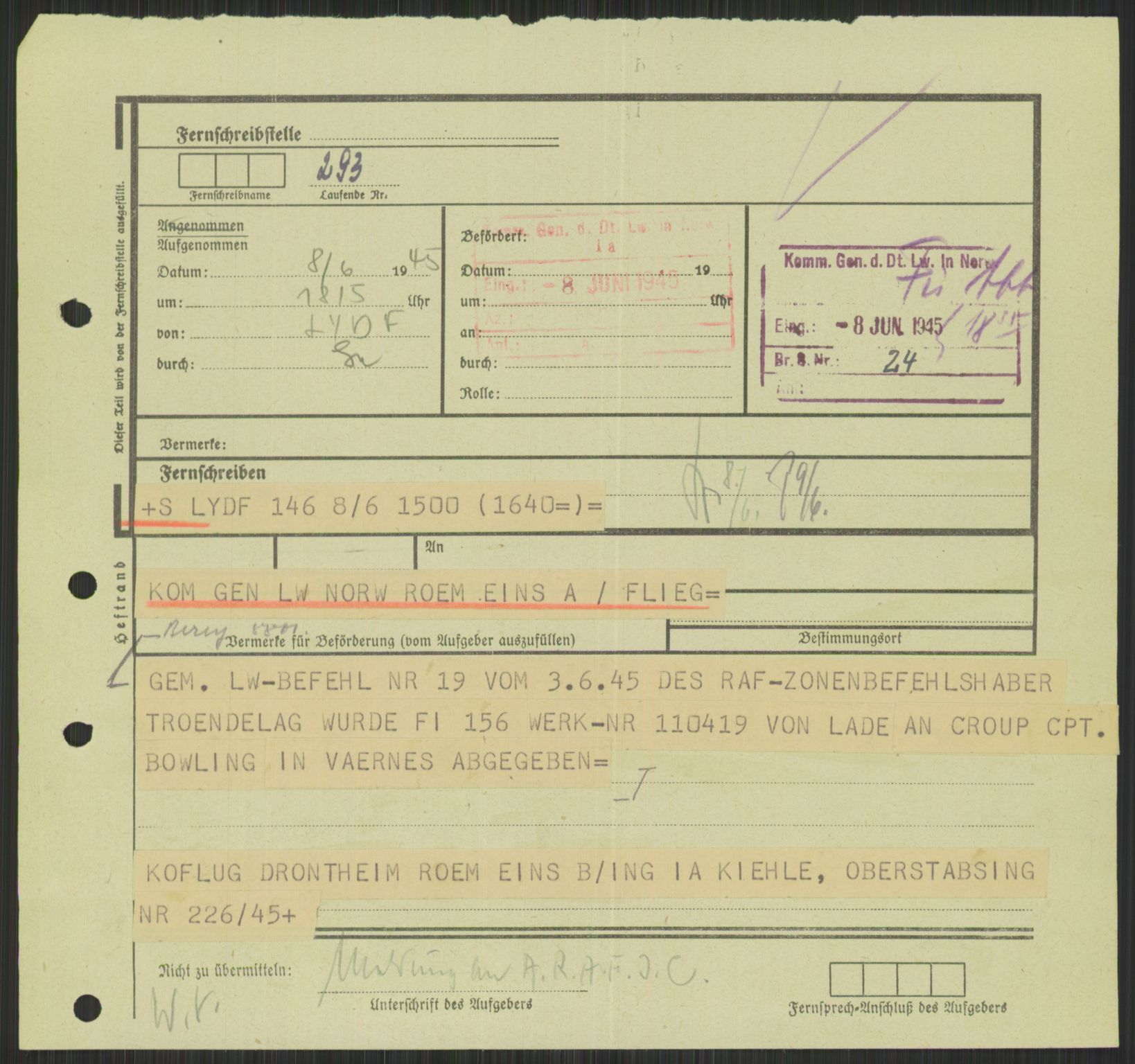 Deutscher Oberbefehlshaber Norwegen (DOBN), AV/RA-RAFA-2197/D/Di/L0066: AOK 20/WBN-DOBN Luftwaffe/Komm G. d.Dt.Lw. in Norwegen, 1945, p. 751