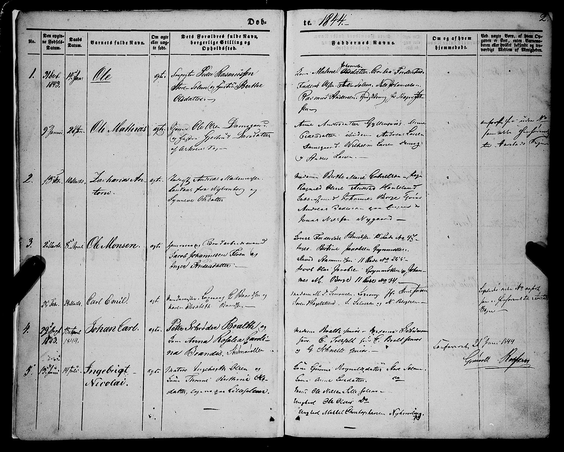 St. Jørgens hospital og Årstad sokneprestembete, SAB/A-99934: Parish register (official) no. A 4, 1844-1863, p. 2