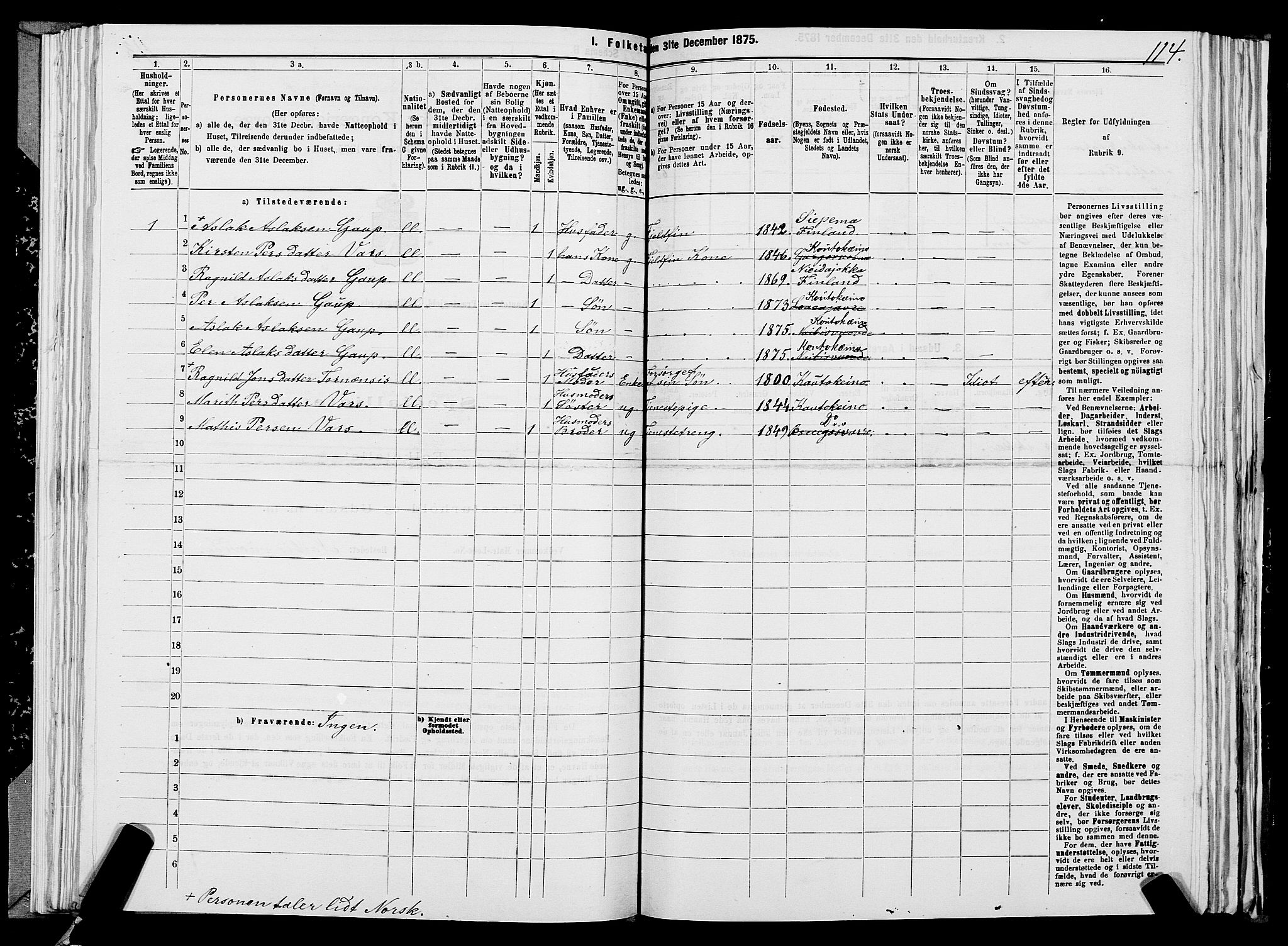 SATØ, 1875 census for 2011P Kautokeino, 1875, p. 1114