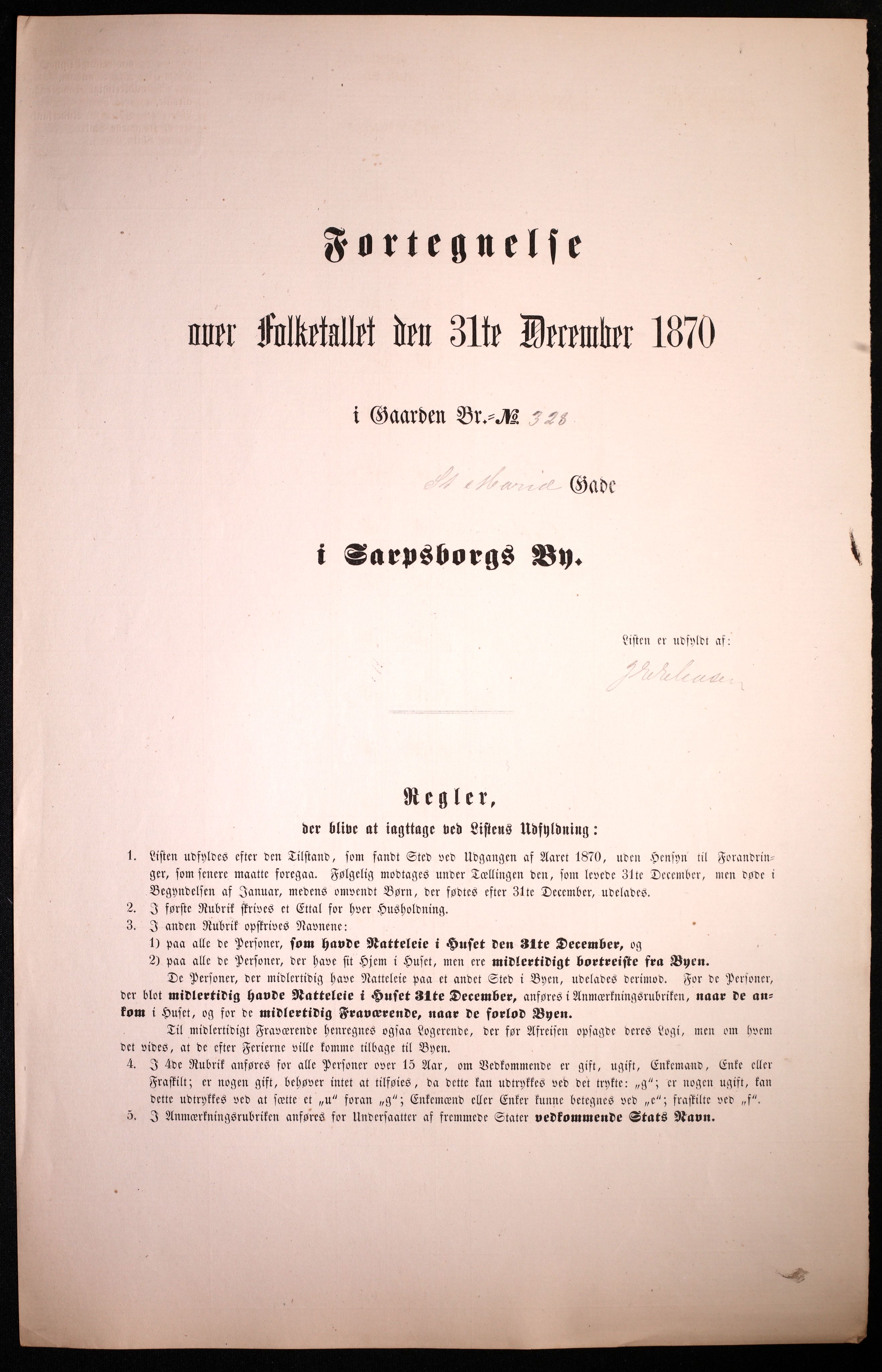 RA, 1870 census for 0102 Sarpsborg, 1870, p. 255